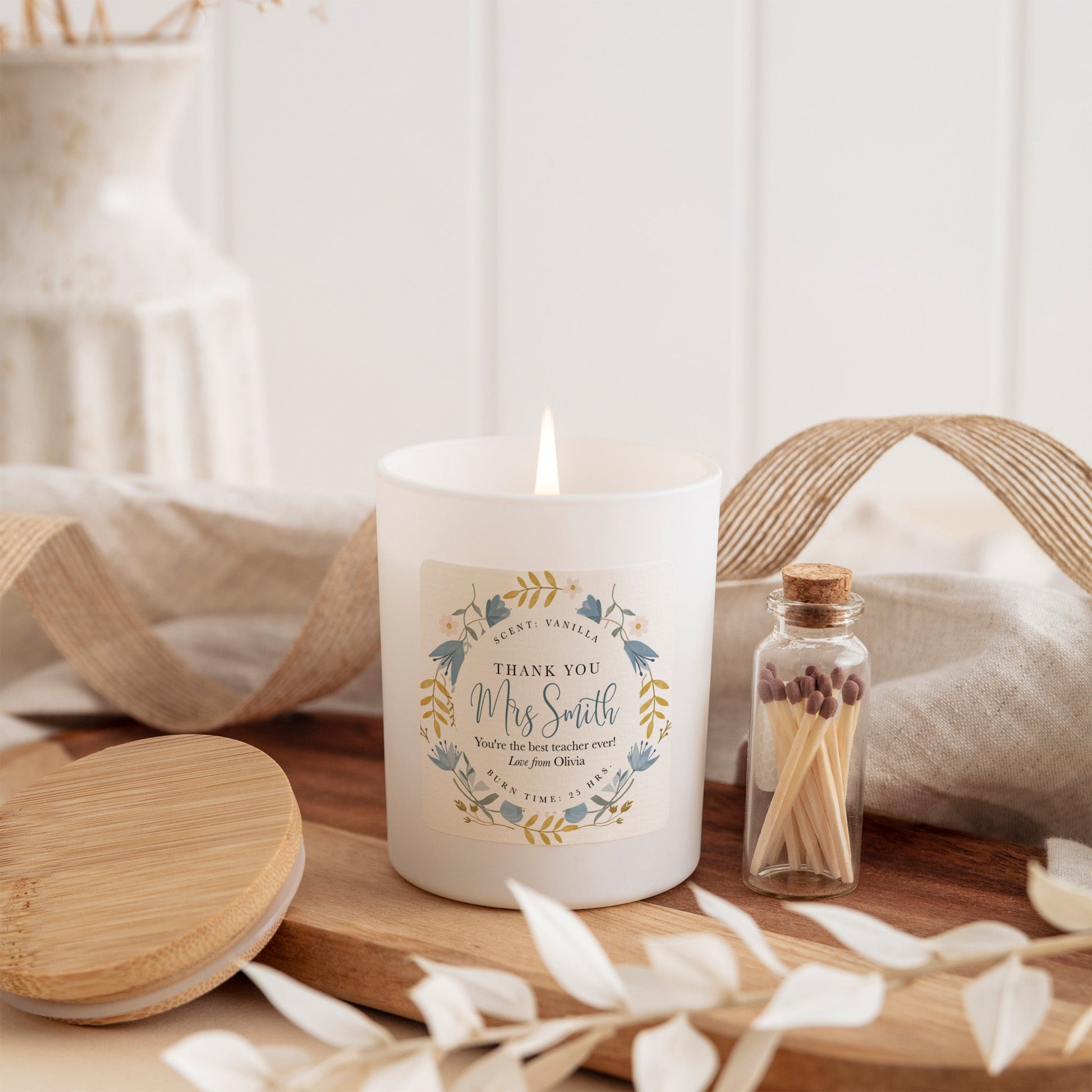 Custom Teacher Thank You Candle, Appreciation Gift for Educator or Mentor, Personalized Message Gift Box