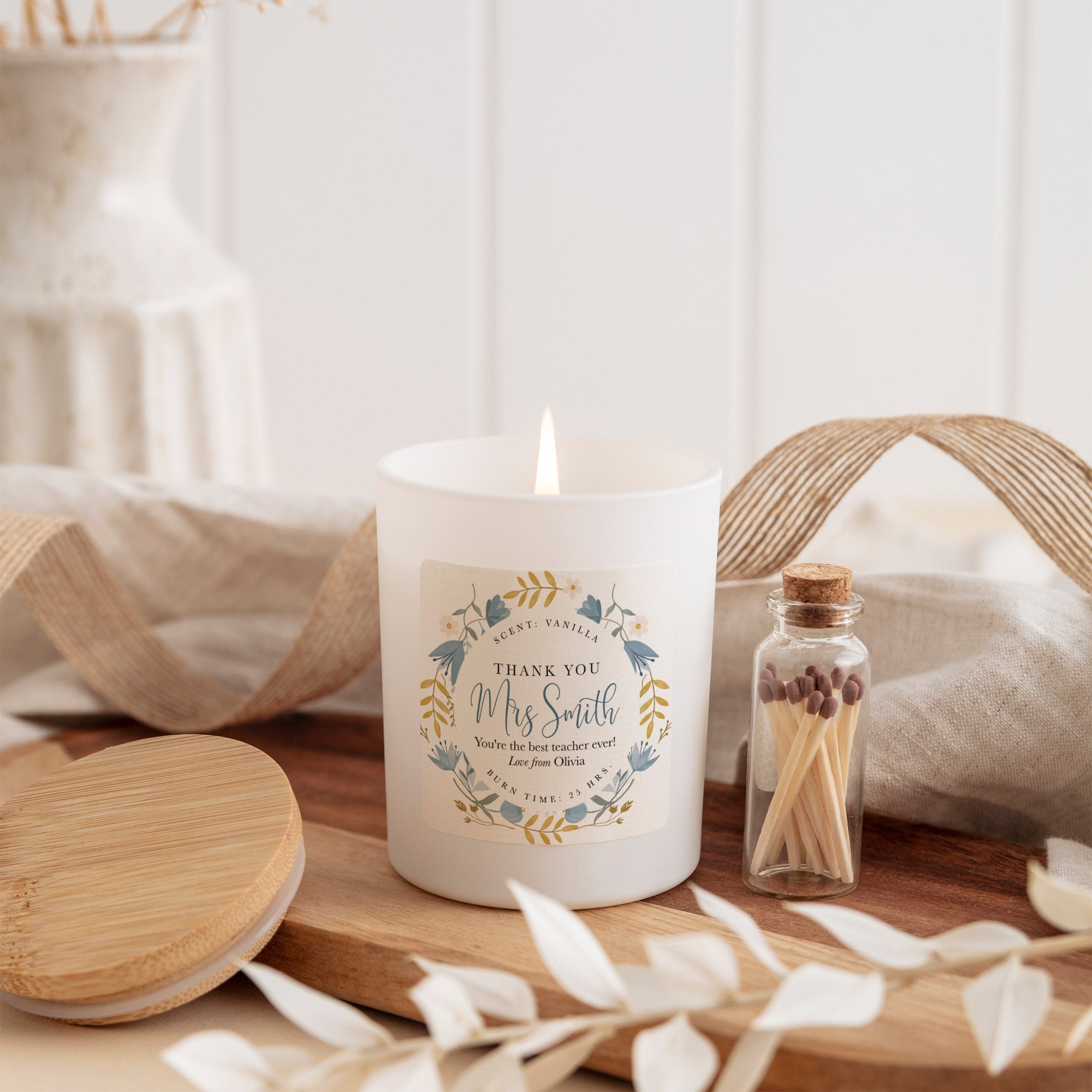 Custom Teacher Thank You Candle, Appreciation Gift for Educator or Mentor, Personalized Message Gift Box