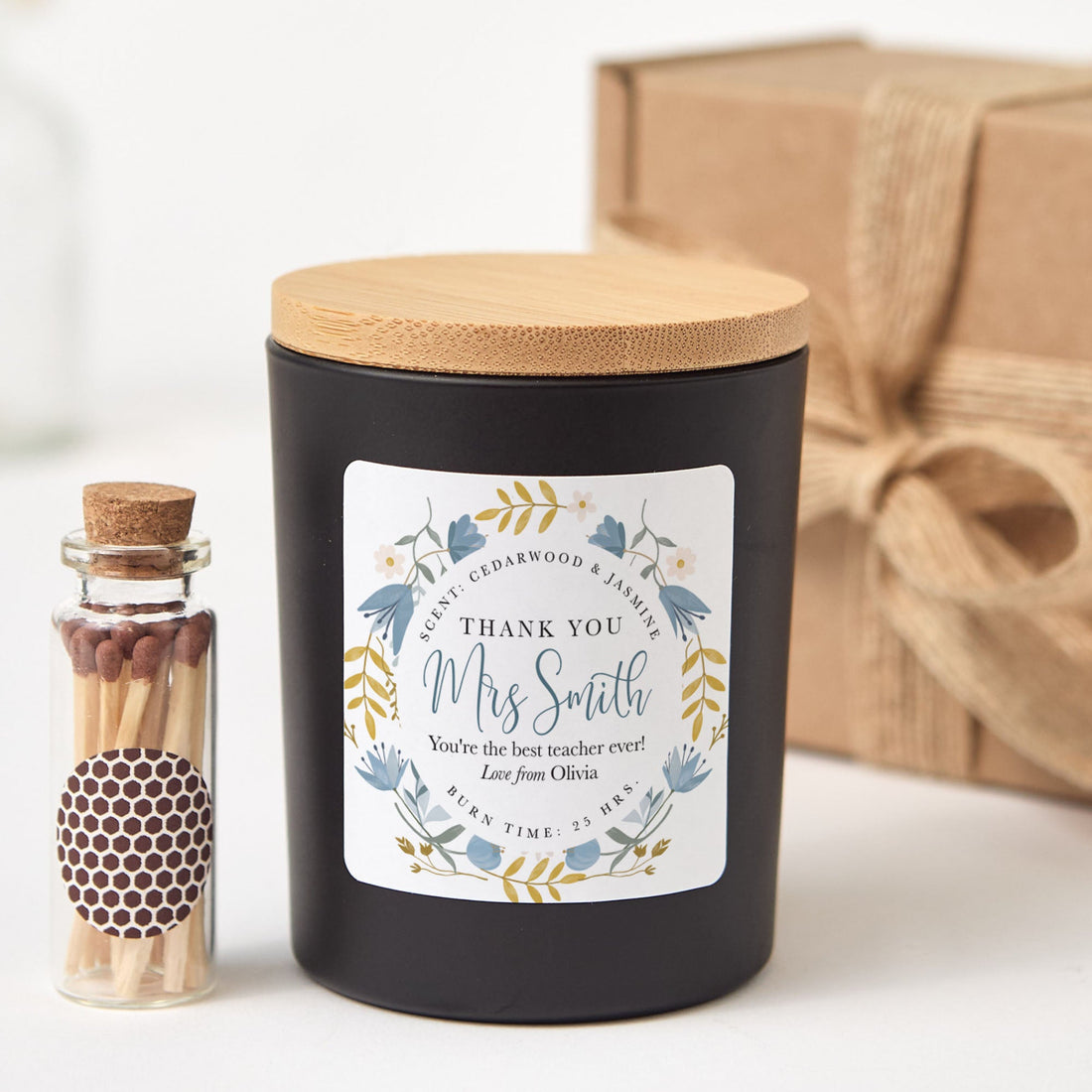 Custom Teacher Thank You Candle, Appreciation Gift for Educator or Mentor, Personalized Message Gift Box
