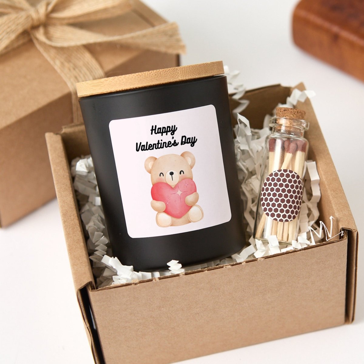 Cute Candle for Valentine’s Day Romantic Gift, Adorable Bear Love Decor Present with Gift Box and Matches