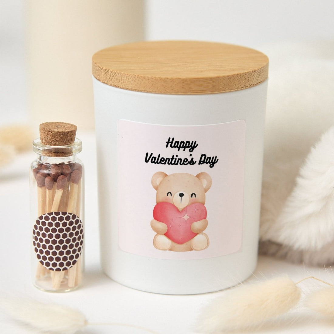 Cute Candle for Valentine’s Day Romantic Gift, Adorable Bear Love Decor Present with Gift Box and Matches