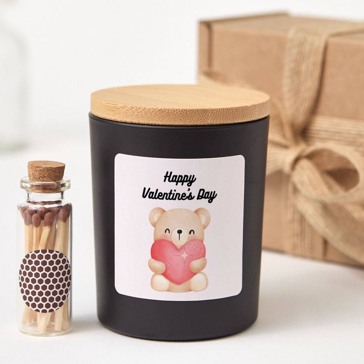 Cute Candle for Valentine’s Day Romantic Gift, Adorable Bear Love Decor Present with Gift Box and Matches