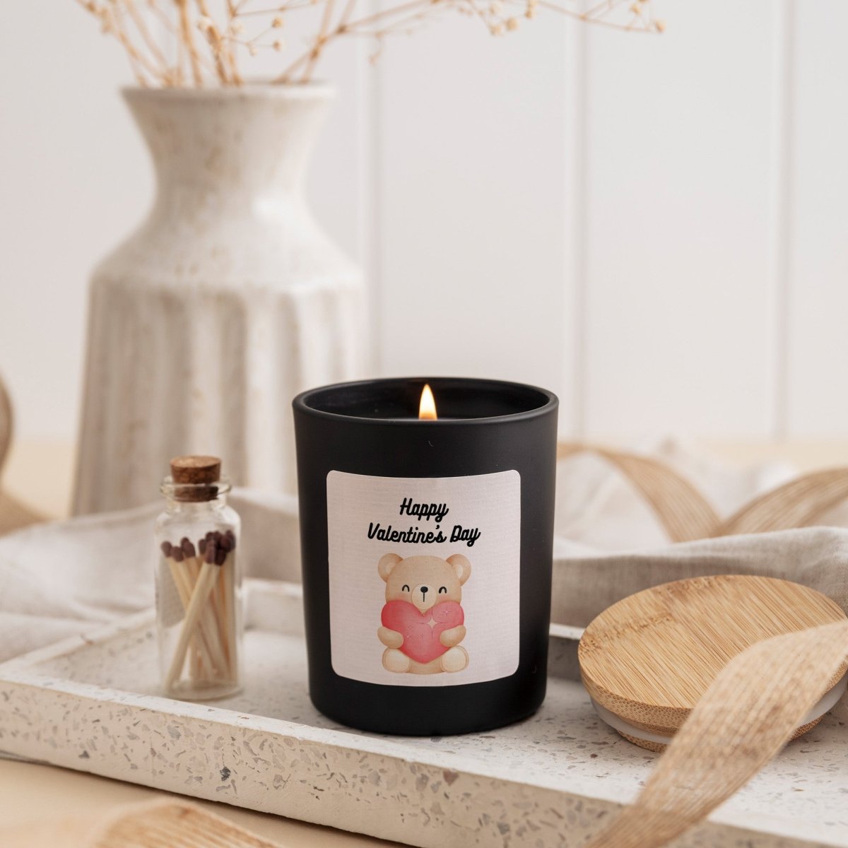 Cute Candle for Valentine’s Day Romantic Gift, Adorable Bear Love Decor Present with Gift Box and Matches