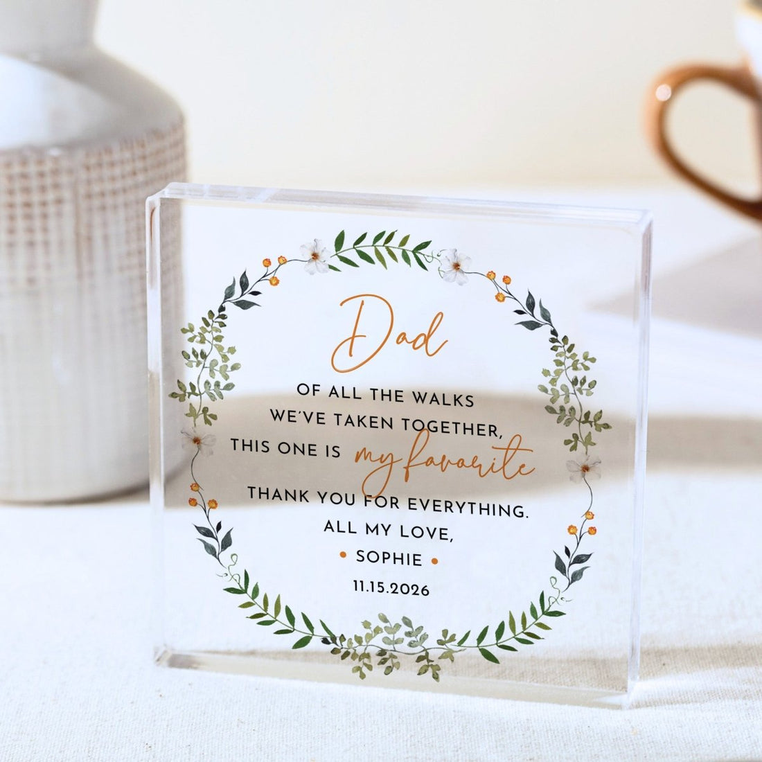 Dad Plaque Gift for Father, Personalized Acrylic Keepsake, Floral Thank You Present from Daughter