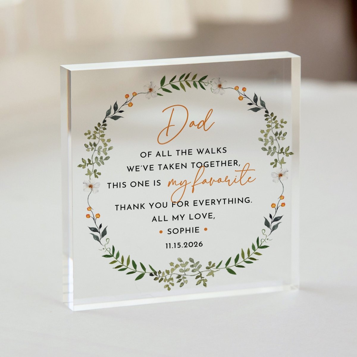 Dad Plaque Gift for Father, Personalized Acrylic Keepsake, Floral Thank You Present from Daughter