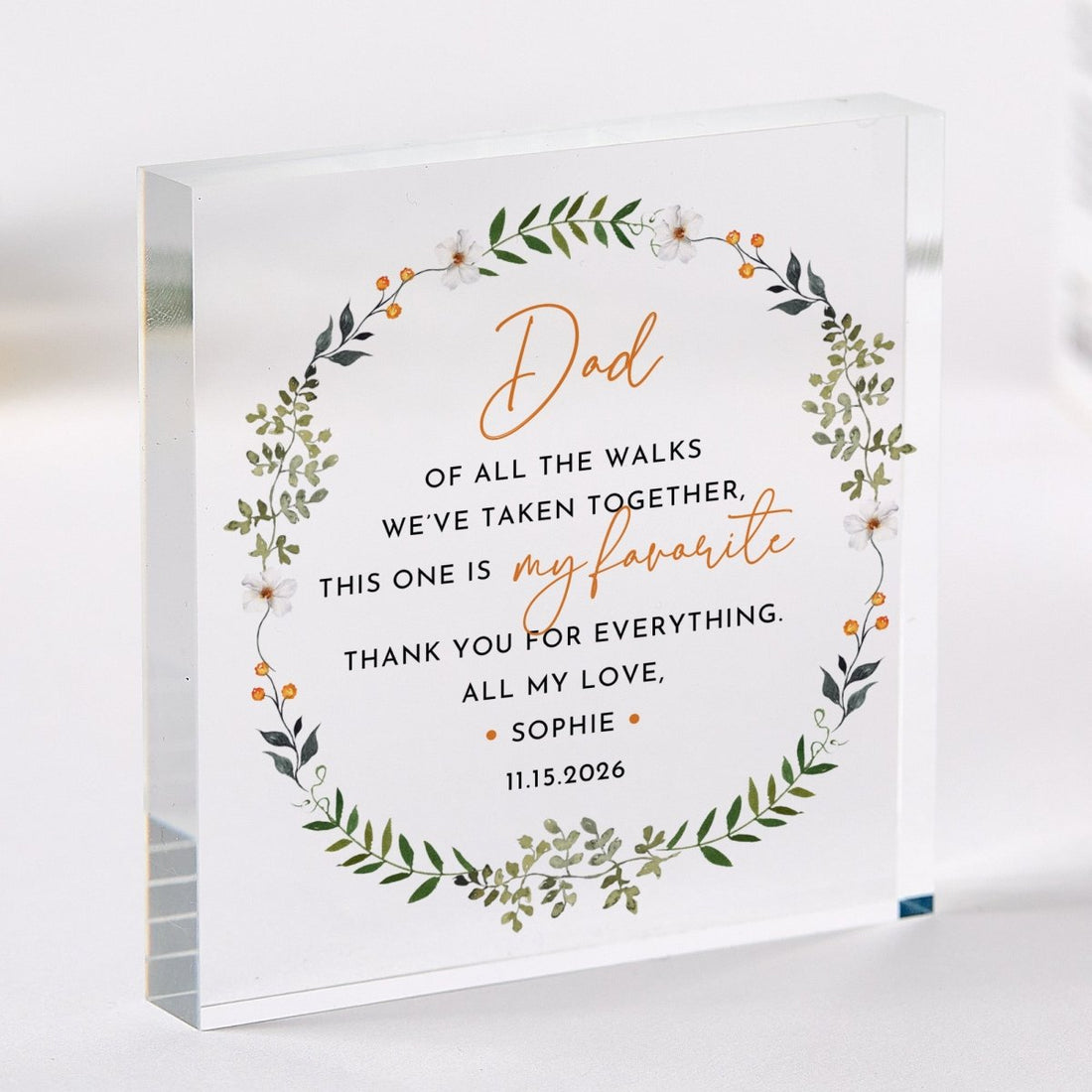 Dad Plaque Gift for Father, Personalized Acrylic Keepsake, Floral Thank You Present from Daughter