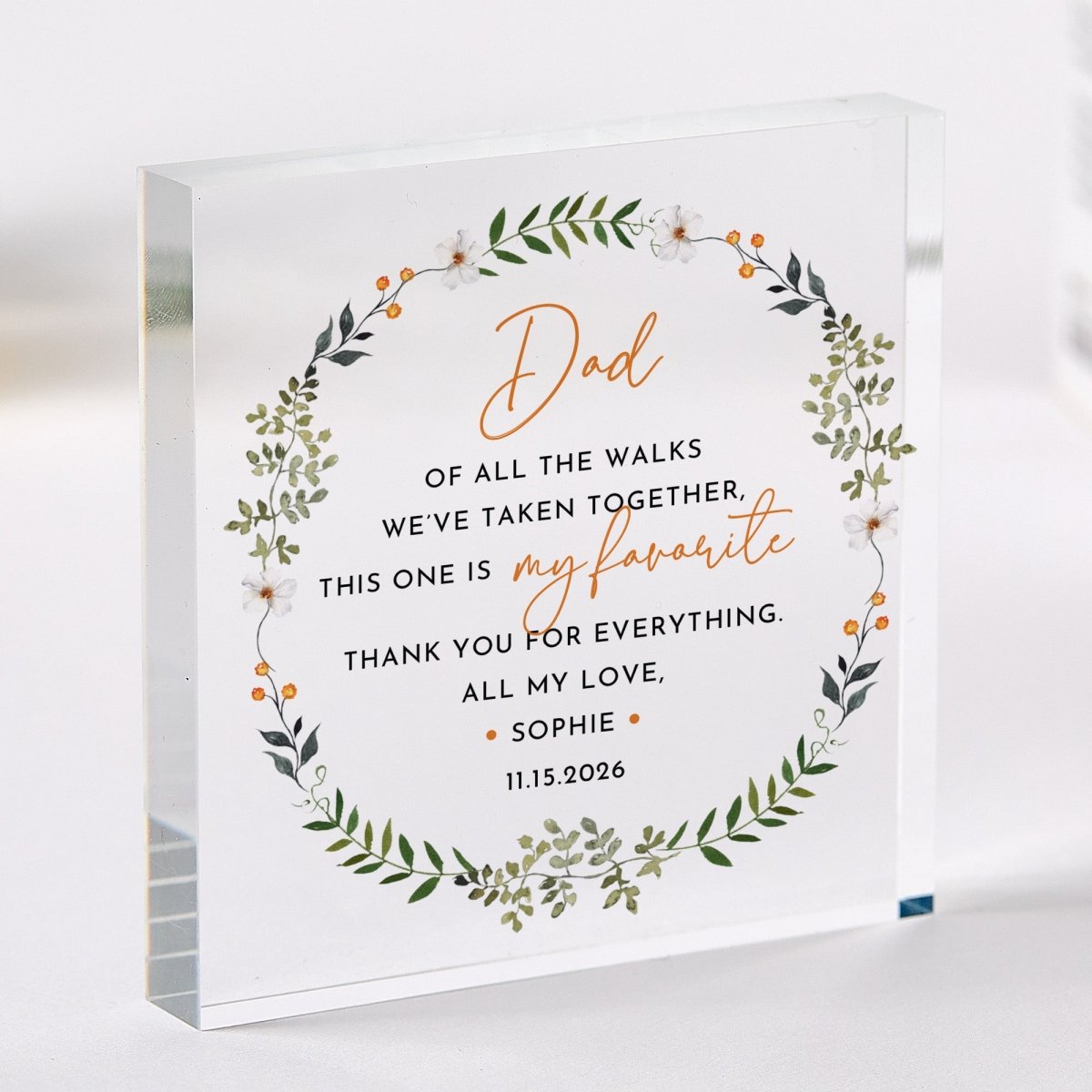 Dad Plaque Gift for Father, Personalized Acrylic Keepsake, Floral Thank You Present from Daughter