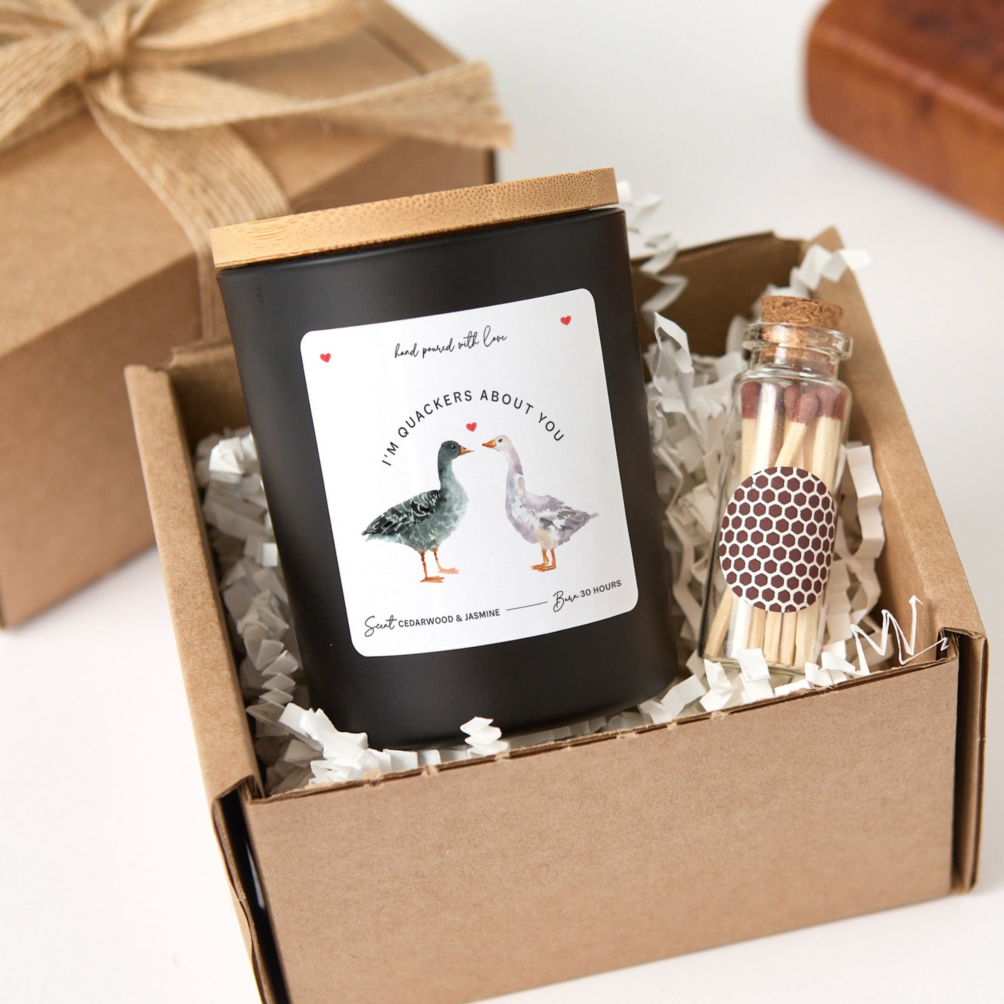 Duck Couple Valentine Candle Gift Set with Matches, Personalized Text, Gift for Her