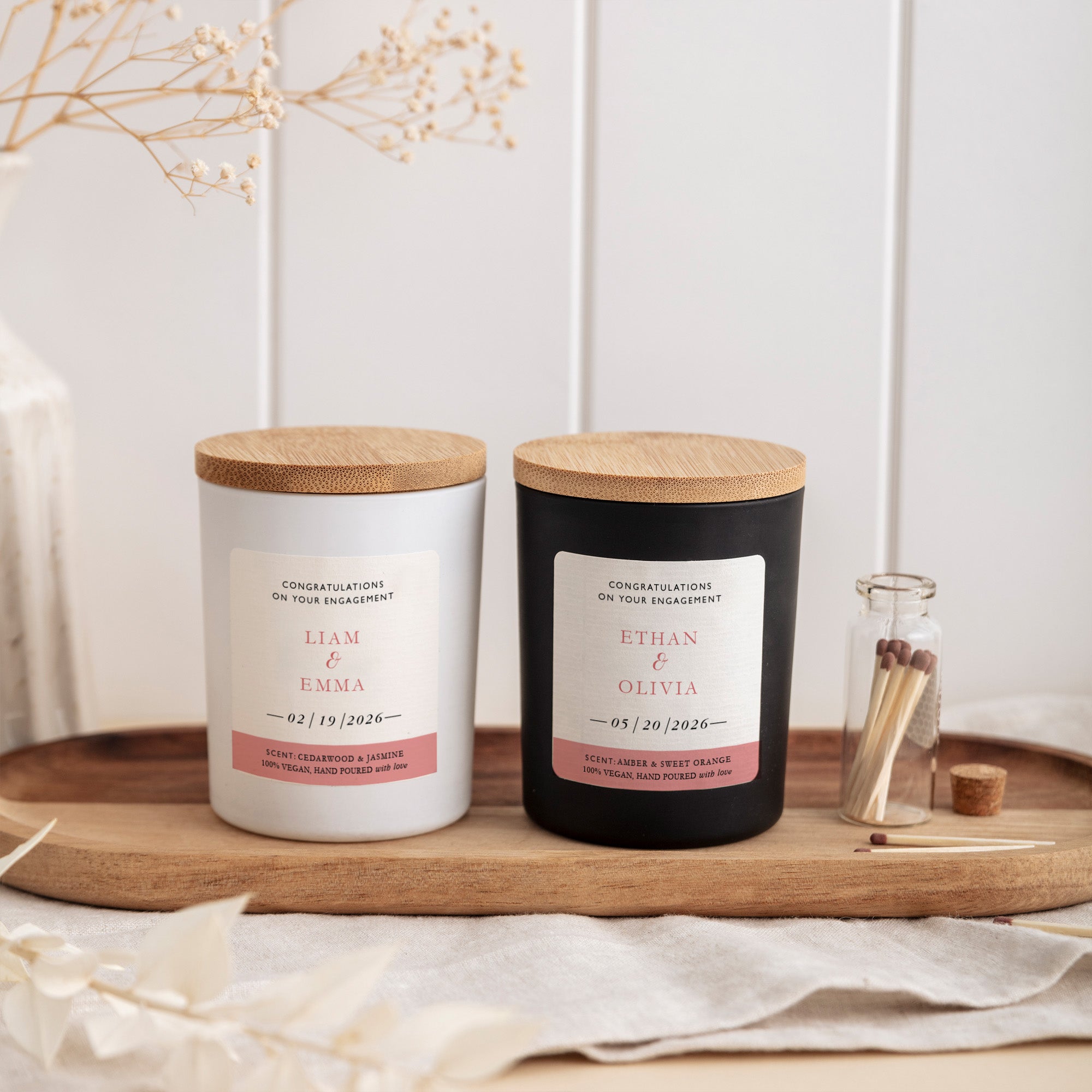 Engagement Candle Gift Box | Personalized Engagement Gift for Couple | Soy Wax Candle with Ribbon Matches | Wedding Gift