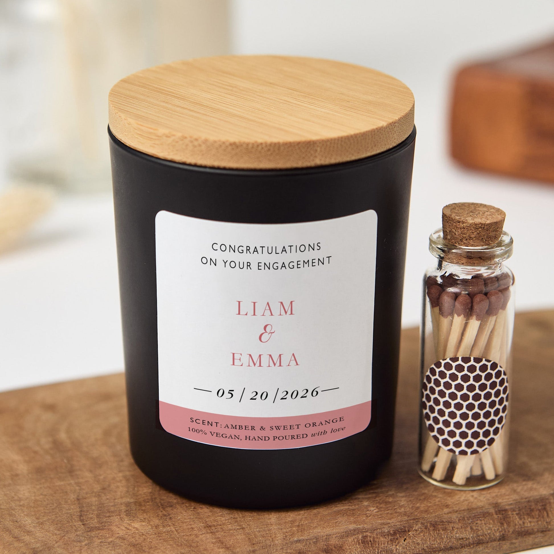 Engagement Candle Gift Box | Personalized Engagement Gift for Couple | Soy Wax Candle with Ribbon Matches | Wedding Gift