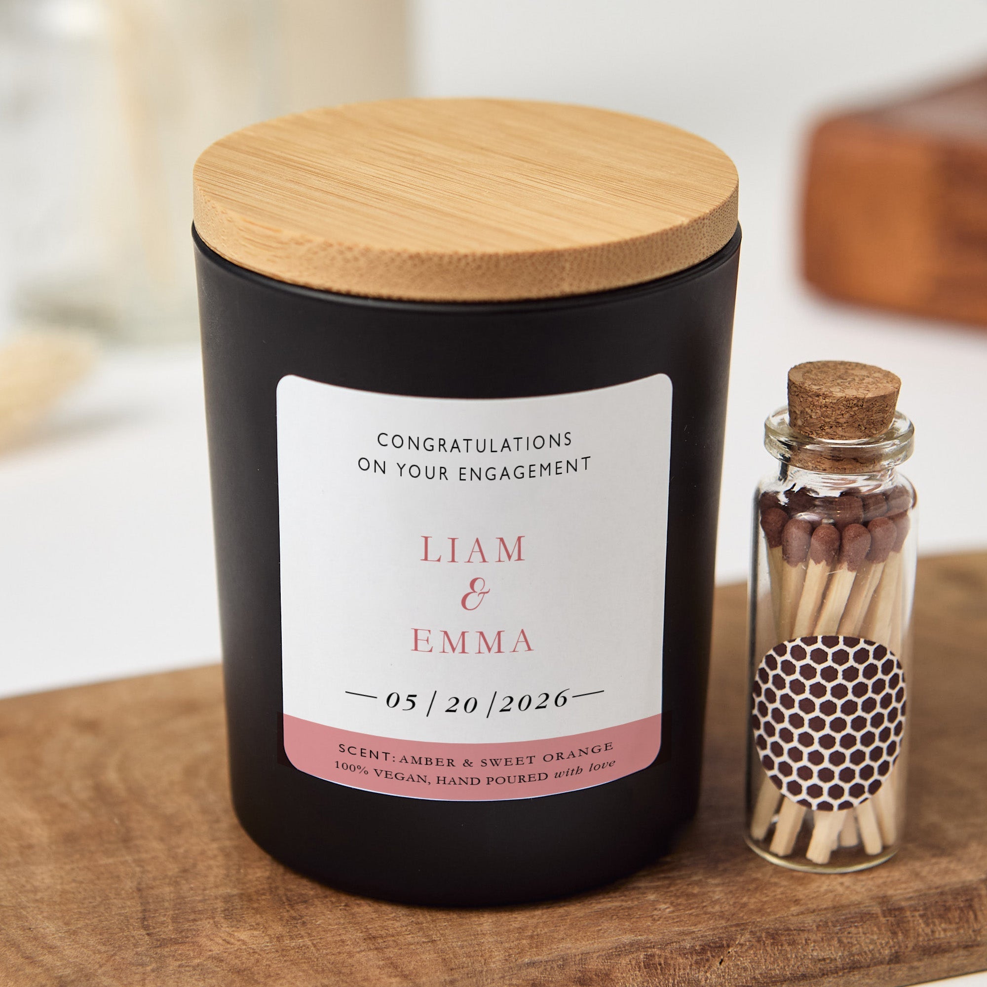 Engagement Candle Gift Box | Personalized Engagement Gift for Couple | Soy Wax Candle with Ribbon Matches | Wedding Gift
