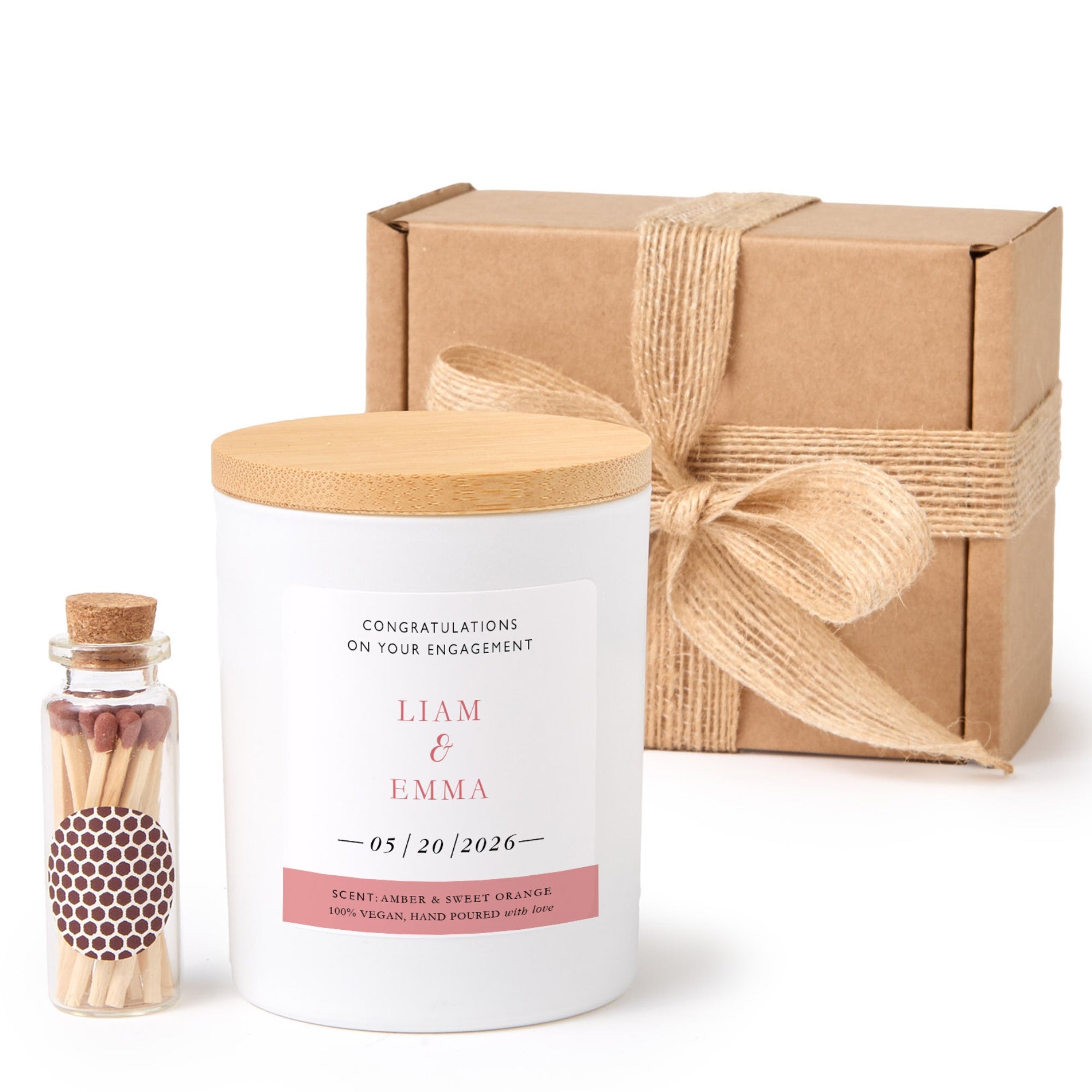 Engagement Candle Gift Box | Personalized Engagement Gift for Couple | Soy Wax Candle with Ribbon Matches | Wedding Gift