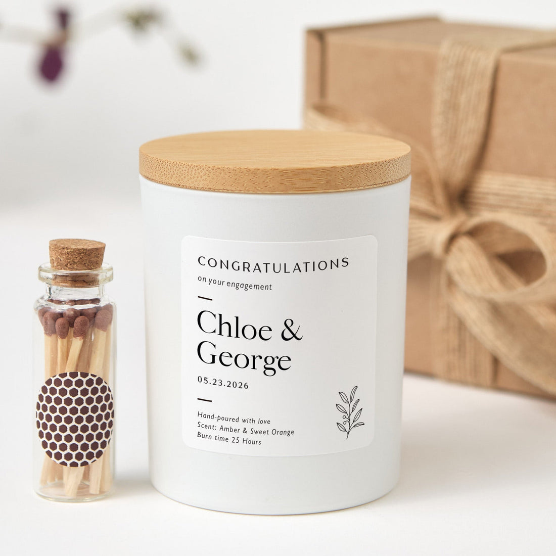 Engagement Candle Gift Box | Personalized Engagement Gift for Couple | Soy Wax Candle with Ribbon Matches | Wedding Gift Future Mr and Mrs