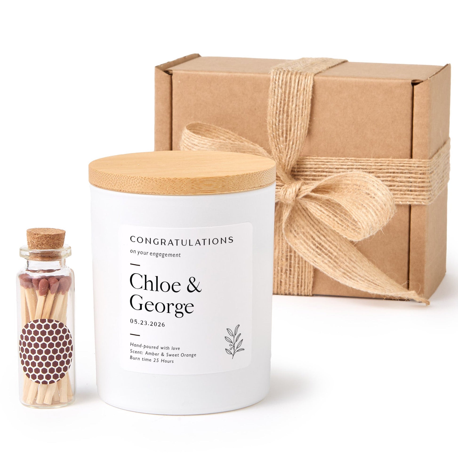 Engagement Candle Gift Box | Personalized Engagement Gift for Couple | Soy Wax Candle with Ribbon Matches | Wedding Gift Future Mr and Mrs