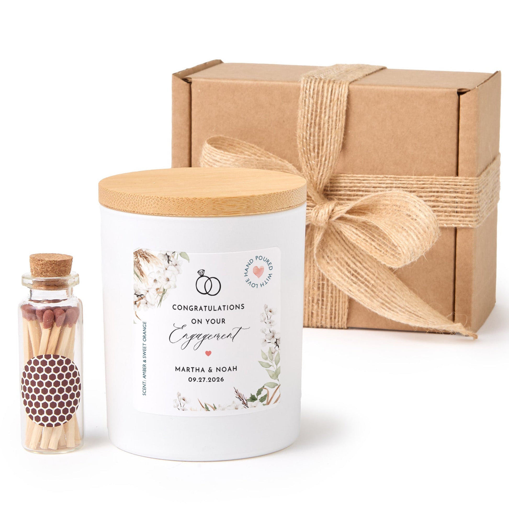 Engagement Candle with Gift Box & Matches | Personalized Engagement Gift for Couple | Custom Candle Keepsake