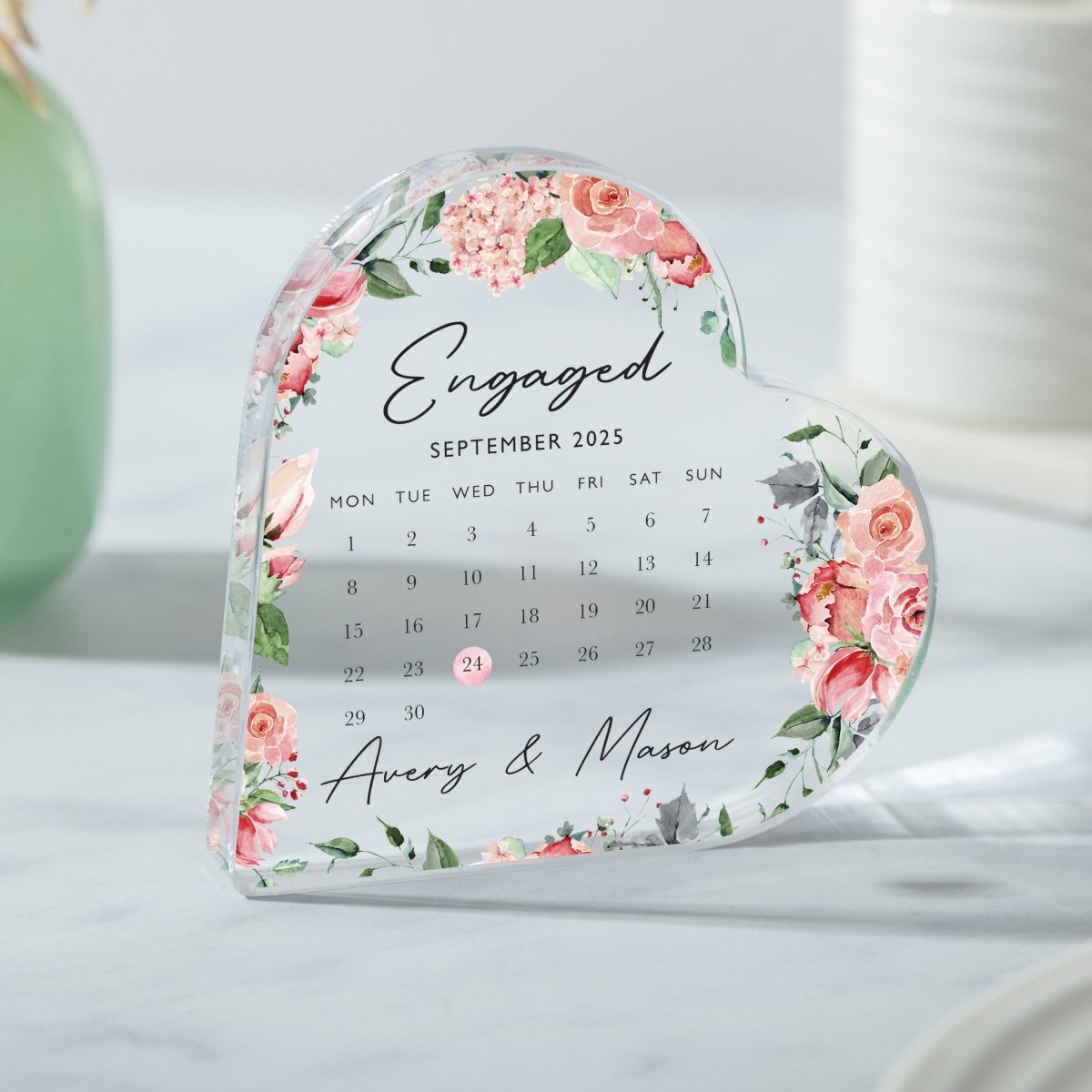 Engagement Keepsake Gift, Personalized Calendar Design with Names and Date, Wedding Memory