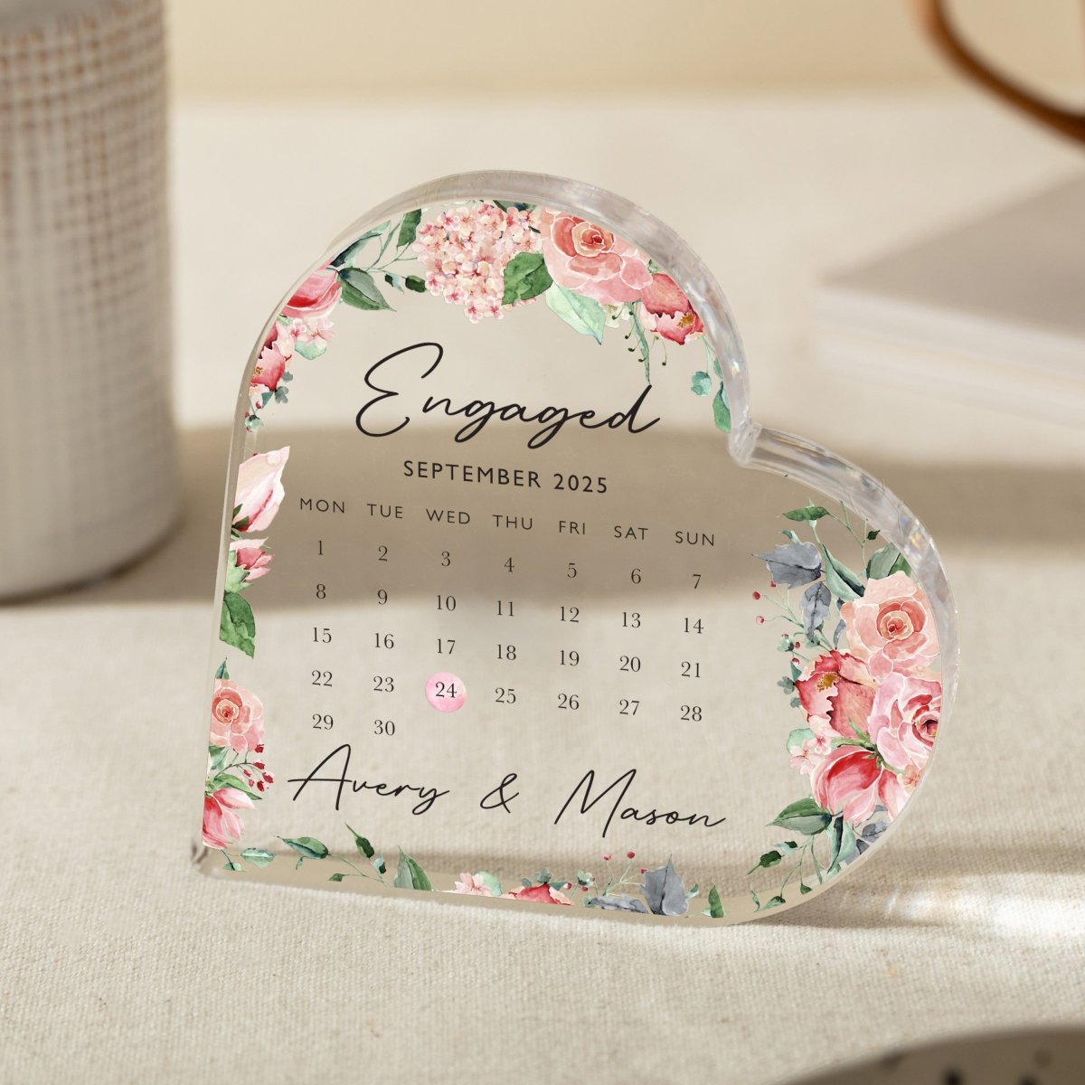 Engagement Keepsake Gift, Personalized Calendar Design with Names and Date, Wedding Memory
