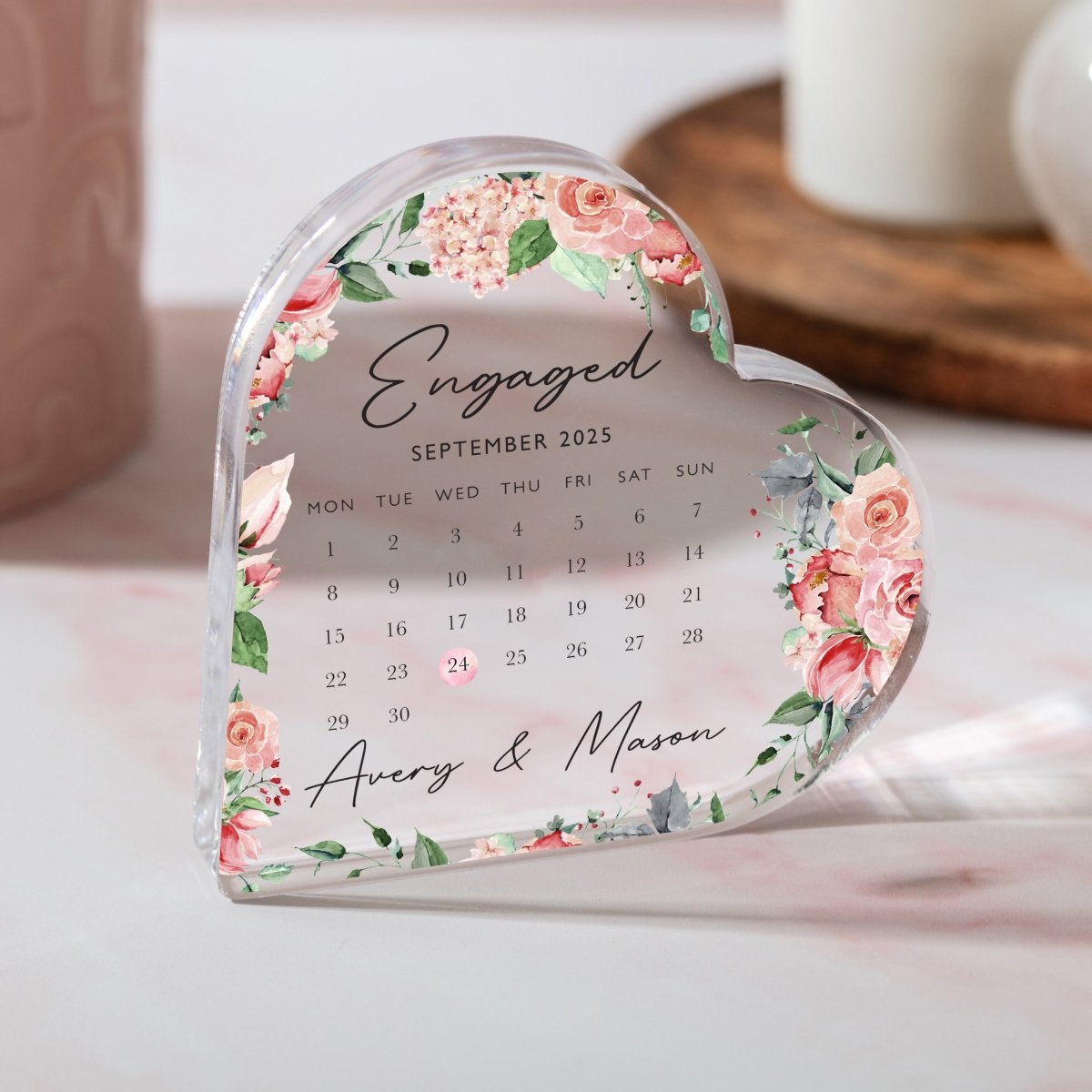 Engagement Keepsake Gift, Personalized Calendar Design with Names and Date, Wedding Memory