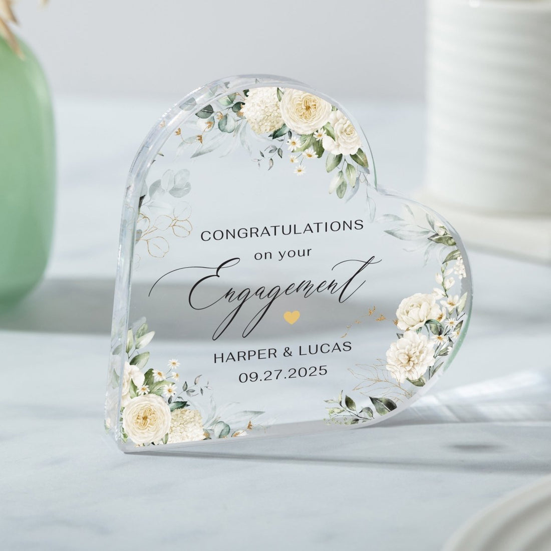 Engagement Keepsake Gift, Personalized Congratulations Design with Names and Date, Acrylic Plaque