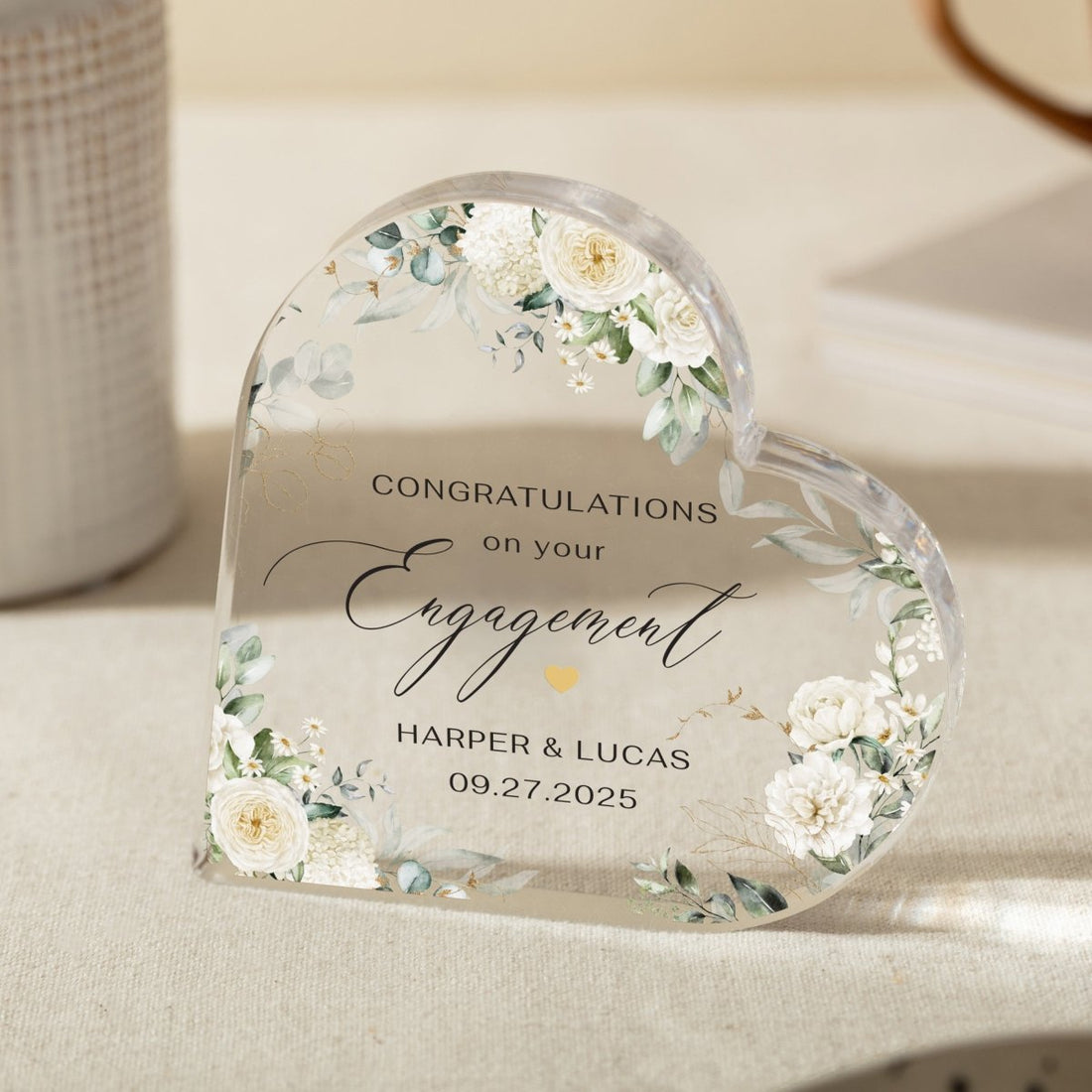 Engagement Keepsake Gift, Personalized Congratulations Design with Names and Date, Acrylic Plaque