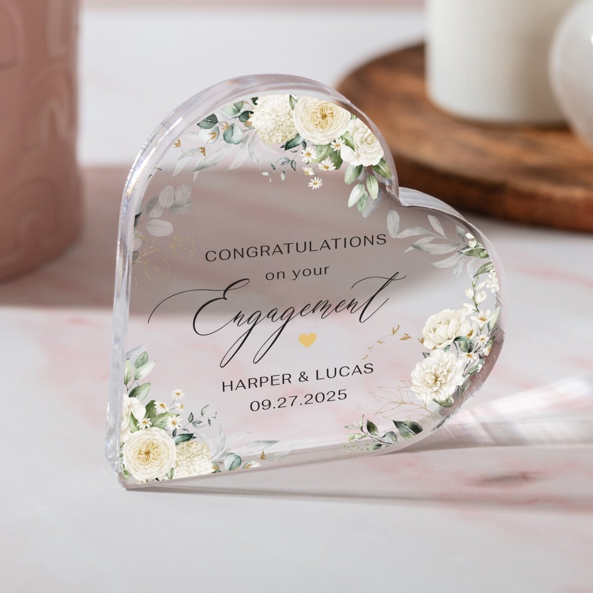 Engagement Keepsake Gift, Personalized Congratulations Design with Names and Date, Acrylic Plaque