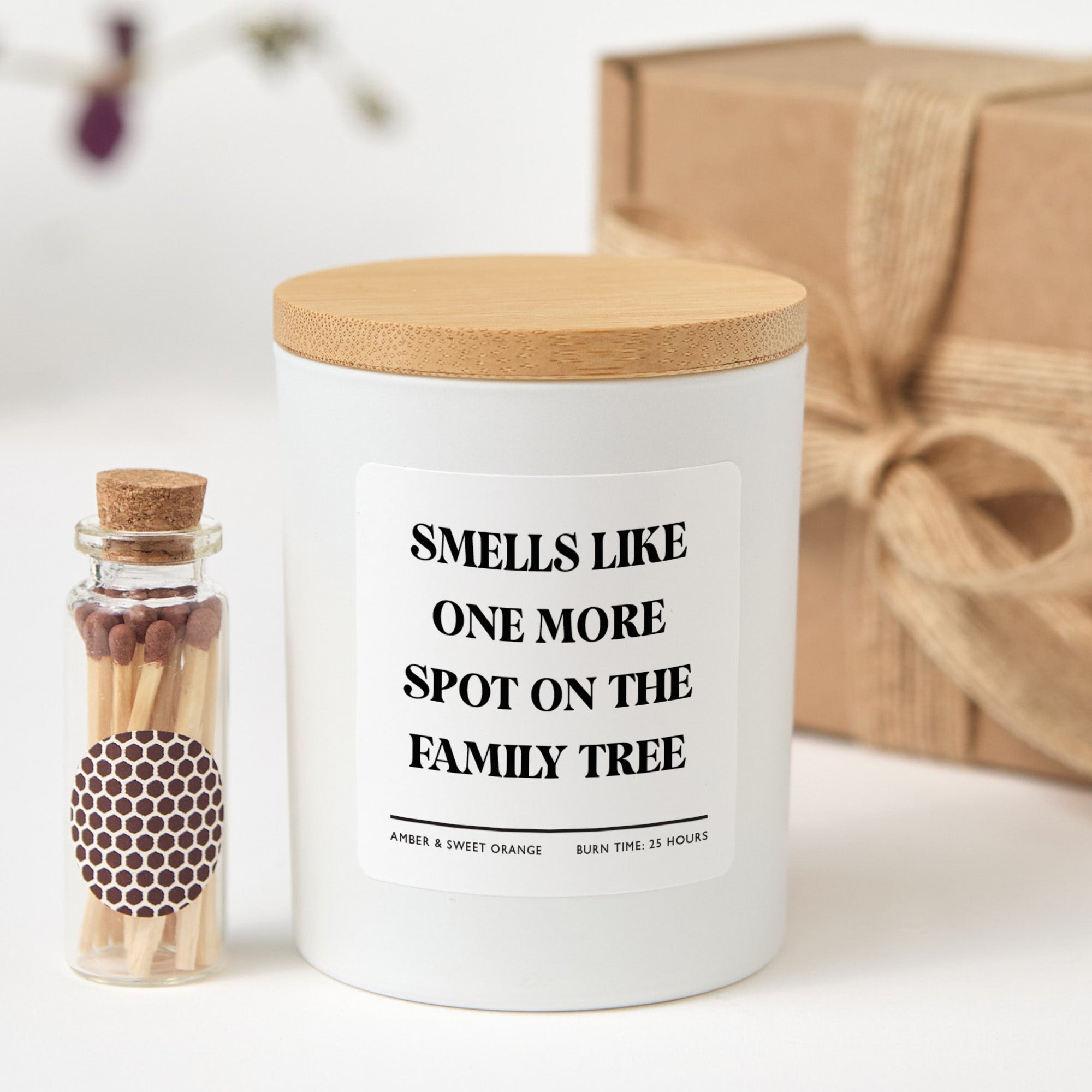 Family Candle | Smells Like One More Spot on the Family Tree | Pregnancy Reveal Gift Box and Mini Matches