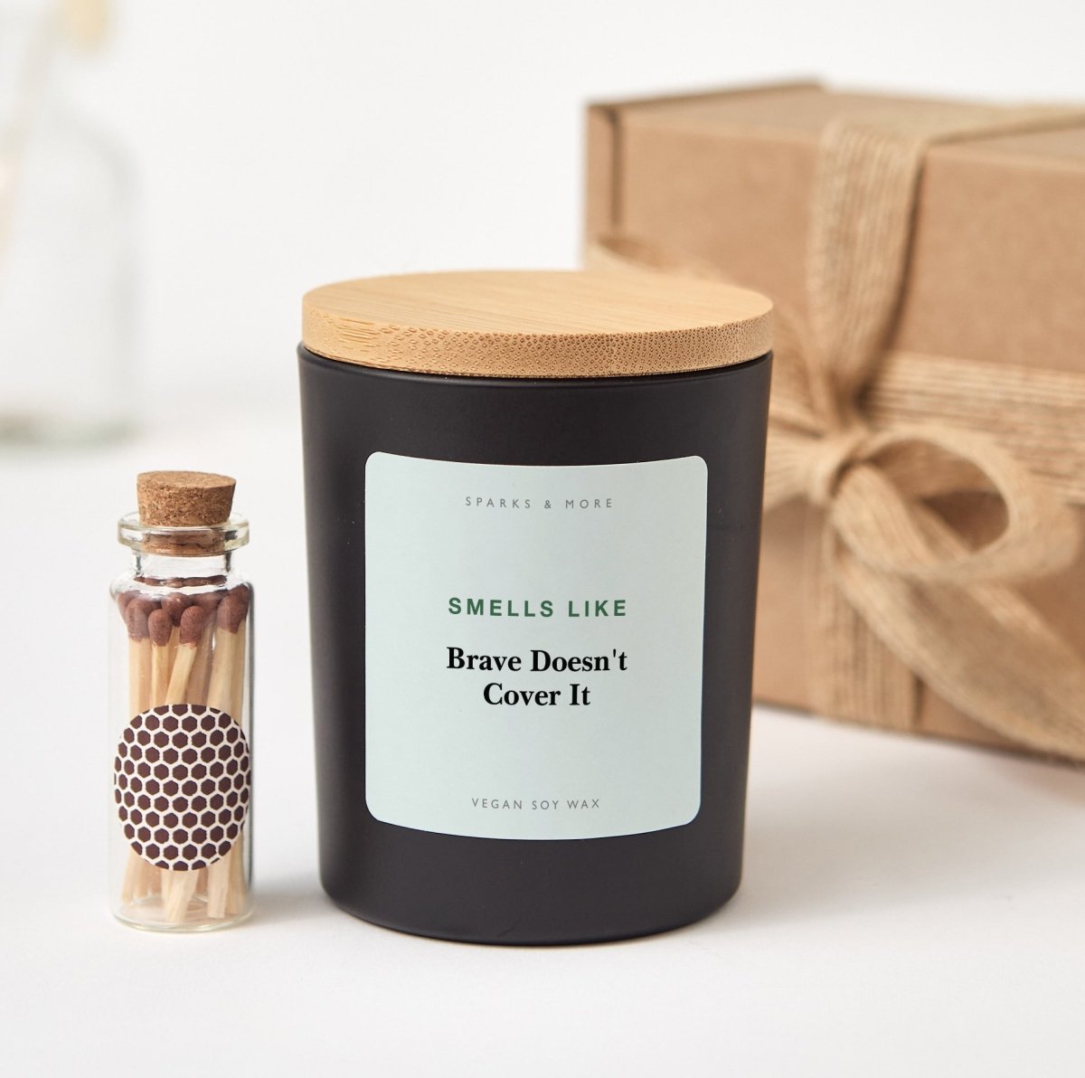 Firefighter Candle, Brave Doesn't Cover It Gift for First Responder or Hero, Soy Candle with Gift Box and Matches