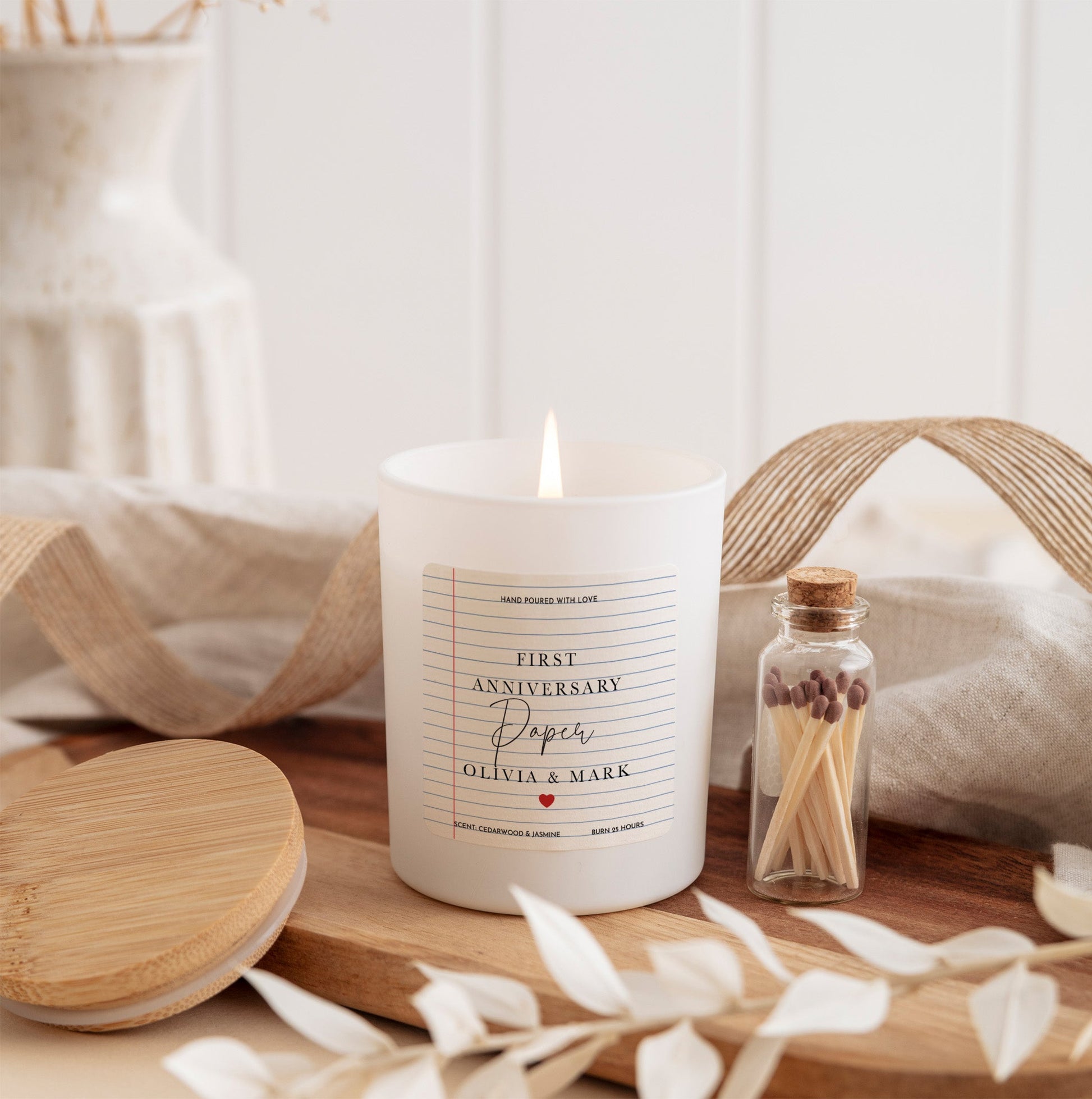 First Anniversary Paper Candle | Custom Scented Gift for Couple with Name and Gift Box