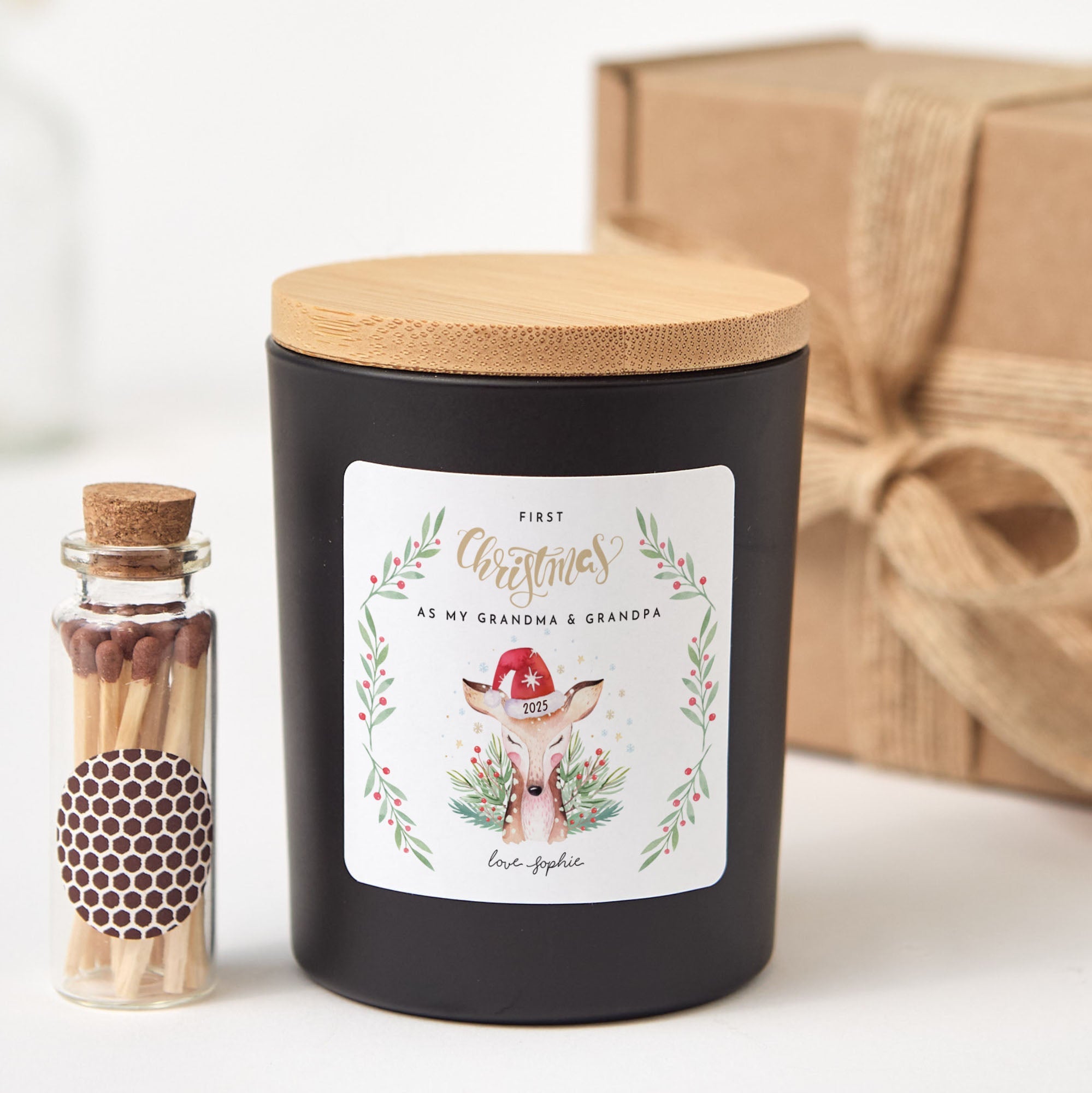First Christmas as Grandma and Grandpa | Personalized Xmas Scented Candle Gift with Box