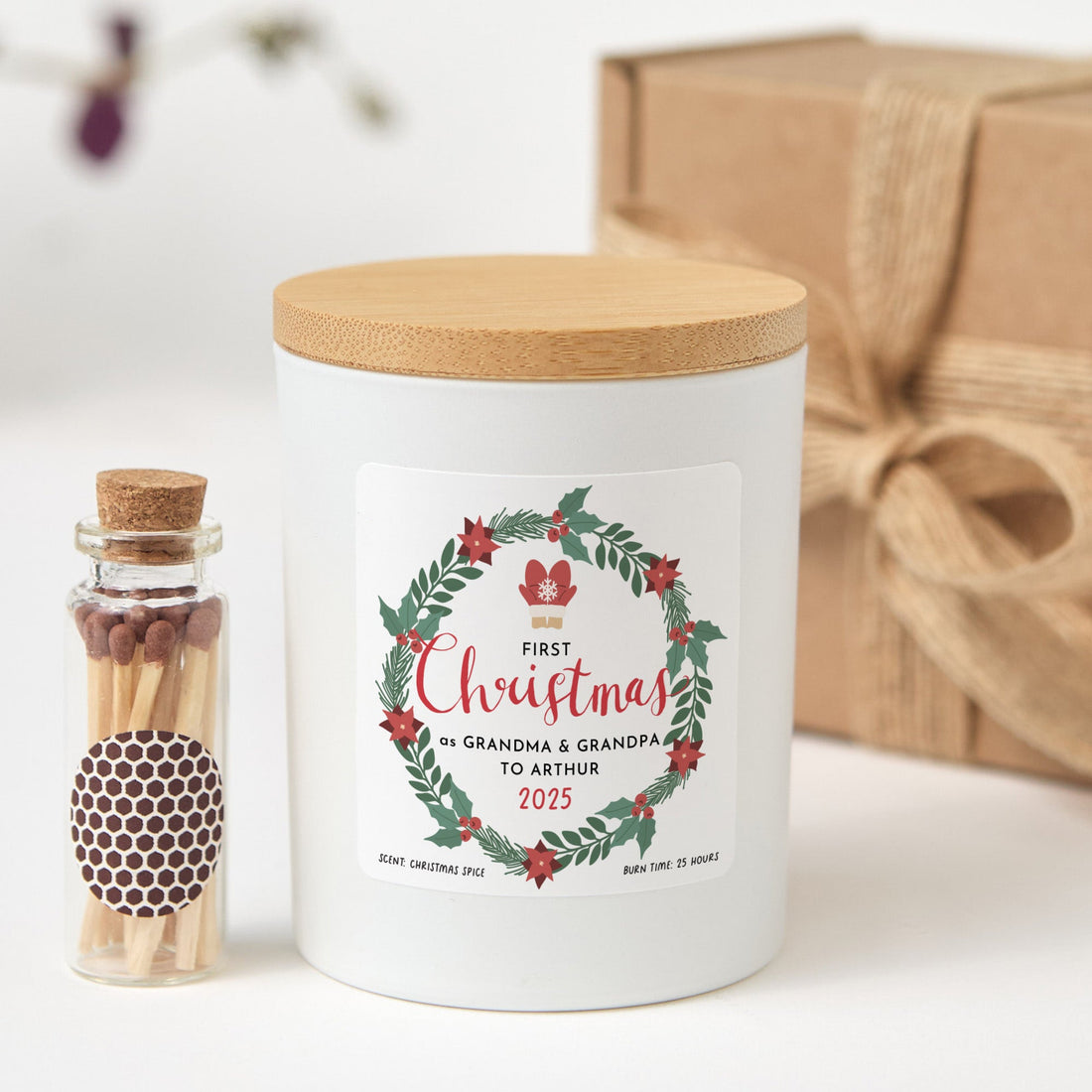 First Christmas as Grandma & Grandad Personalized Candle | Holiday Candle Gift Box | Grandparents Christmas Keepsake