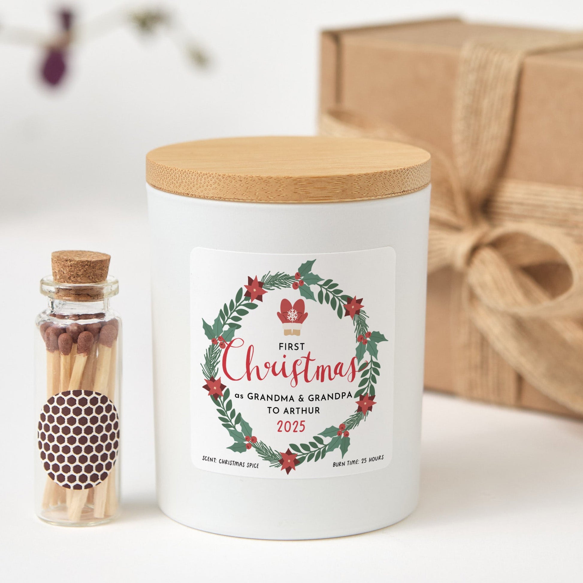 First Christmas as Grandma & Grandad Personalized Candle | Holiday Candle Gift Box | Grandparents Christmas Keepsake