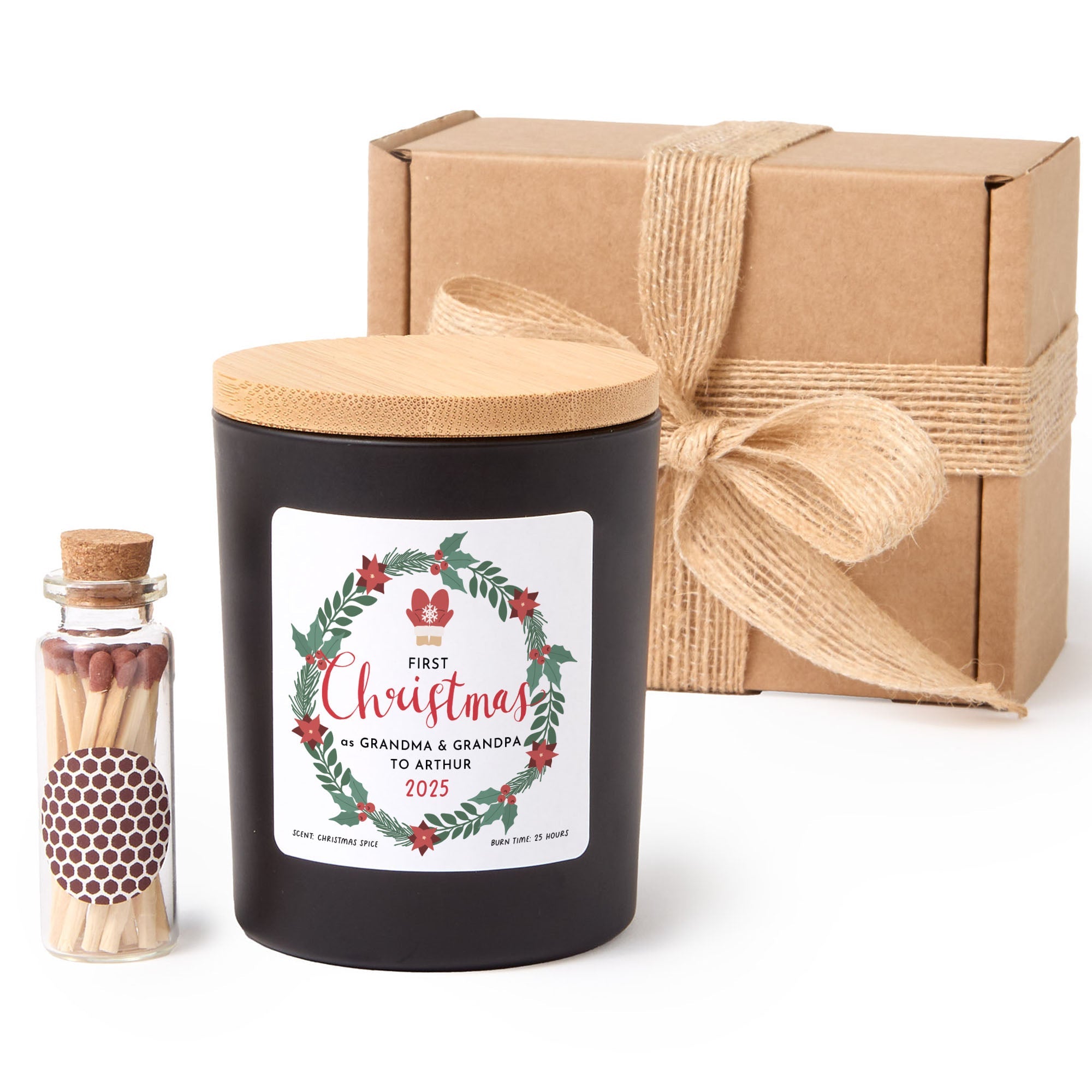 First Christmas as Grandma & Grandad Personalized Candle | Holiday Candle Gift Box | Grandparents Christmas Keepsake