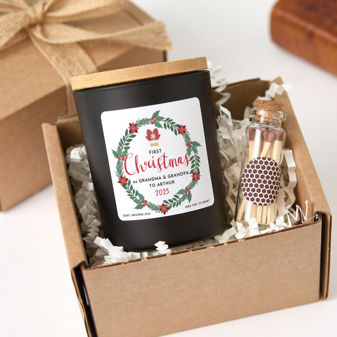 First Christmas as Grandma & Grandad Personalized Candle | Holiday Candle Gift Box | Grandparents Christmas Keepsake
