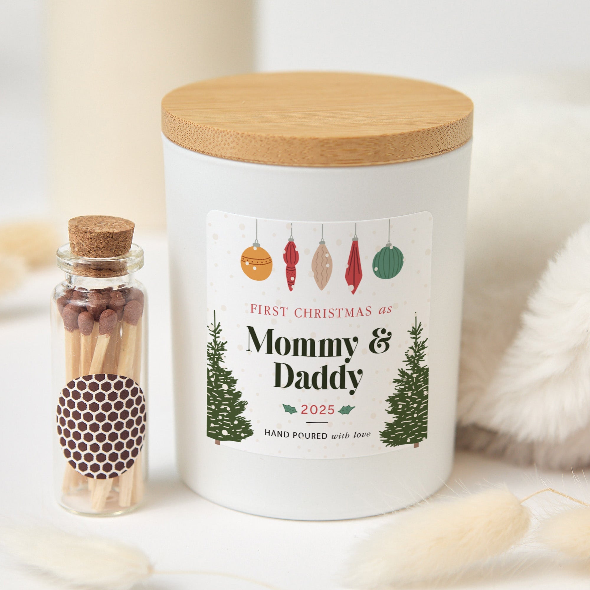 First Christmas as Mommy & Daddy Candle | Personalized Holiday Soy Wax Candle | New Parents Xmas Gift with Matches