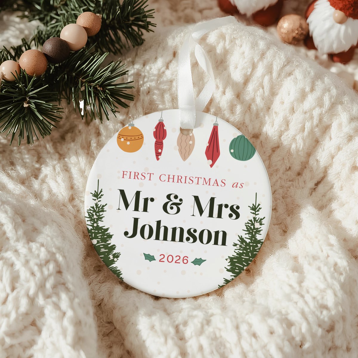 First Christmas as Mr and Mrs Ornament, Personalized Newlywed Couple Keepsake, 2026 Wedding Holiday Gift Decor