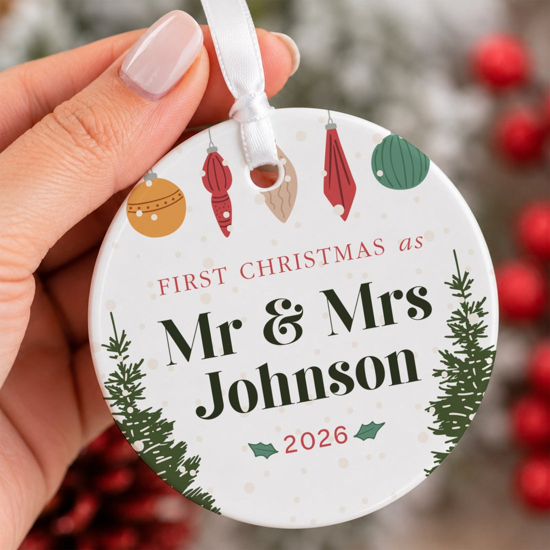 First Christmas as Mr and Mrs Ornament, Personalized Newlywed Couple Keepsake, 2026 Wedding Holiday Gift Decor