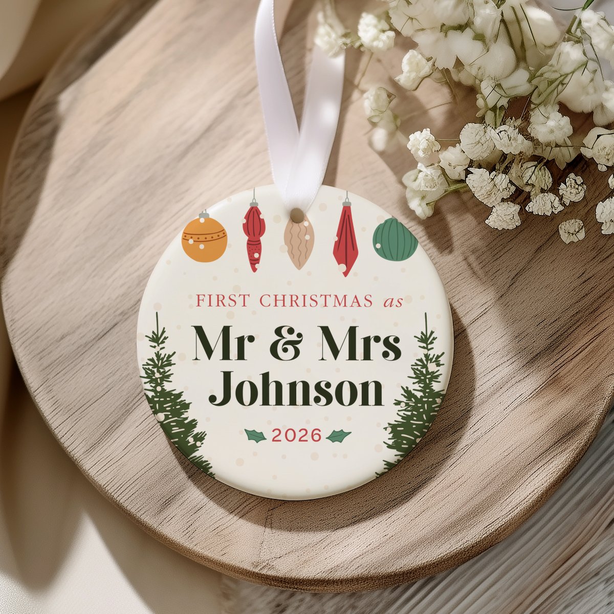First Christmas as Mr and Mrs Ornament, Personalized Newlywed Couple Keepsake, 2026 Wedding Holiday Gift Decor
