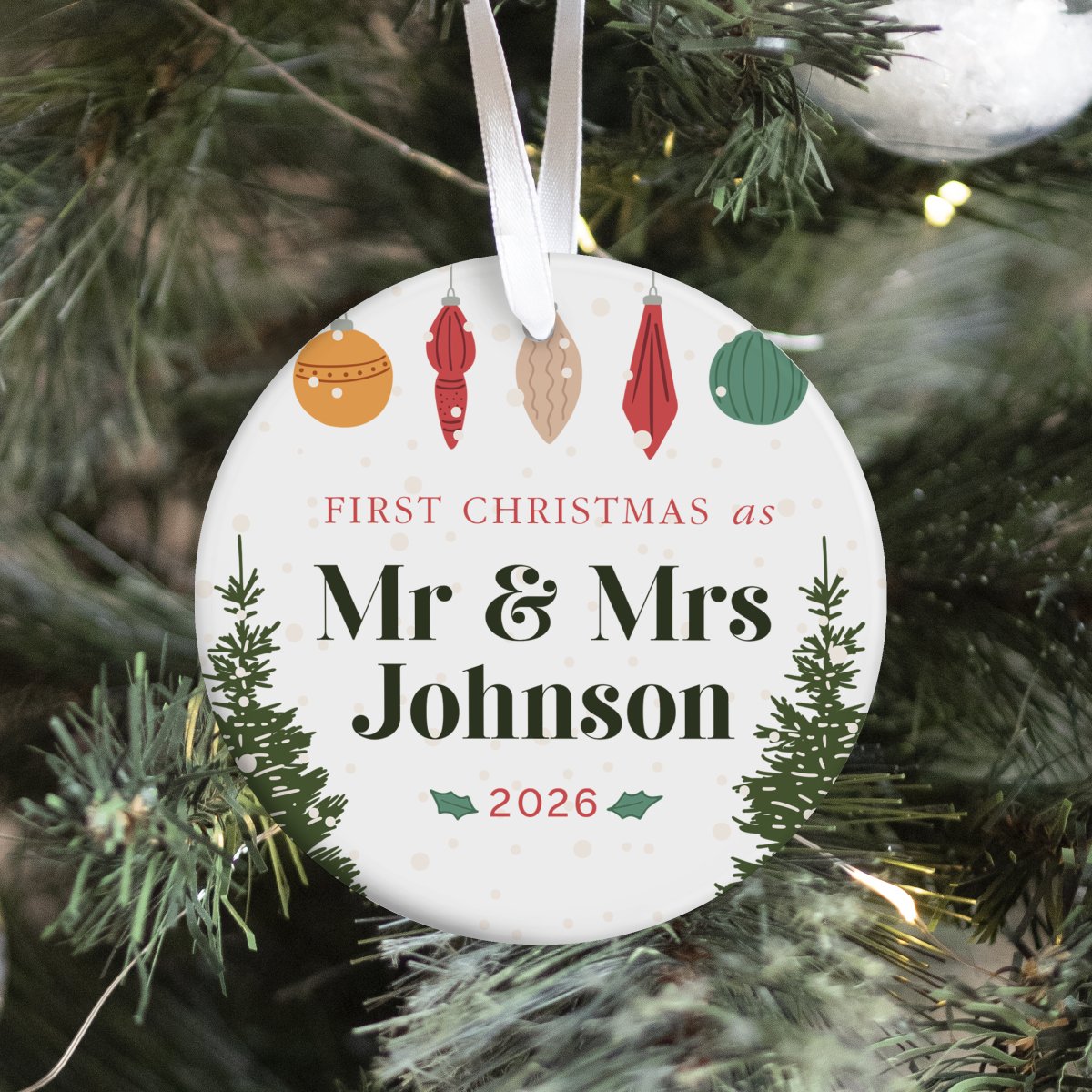 First Christmas as Mr and Mrs Ornament, Personalized Newlywed Couple Keepsake, 2026 Wedding Holiday Gift Decor