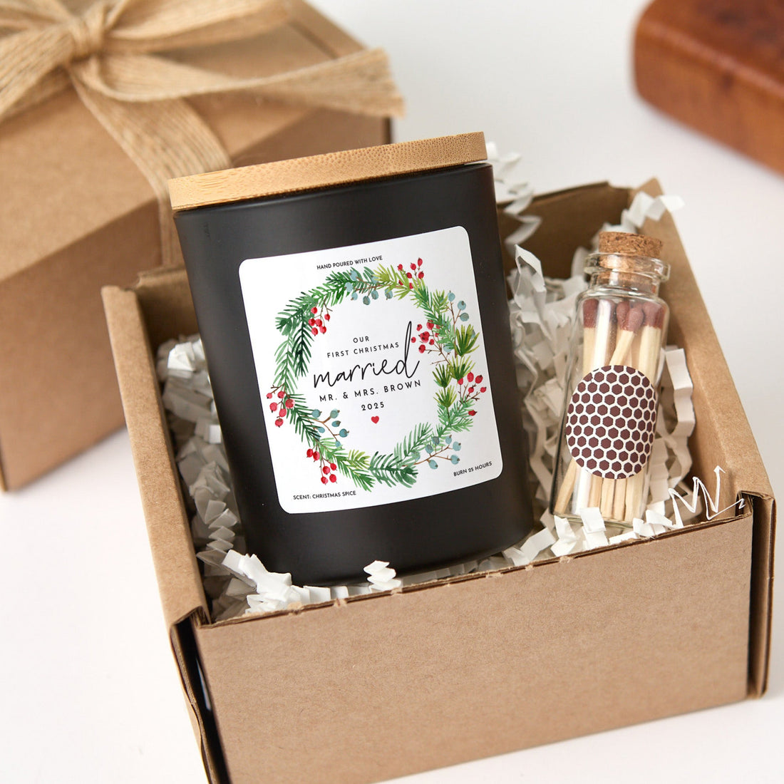 First Christmas Married Candle | Custom Couple Gift | Holiday Soy Wax Keepsake with Box