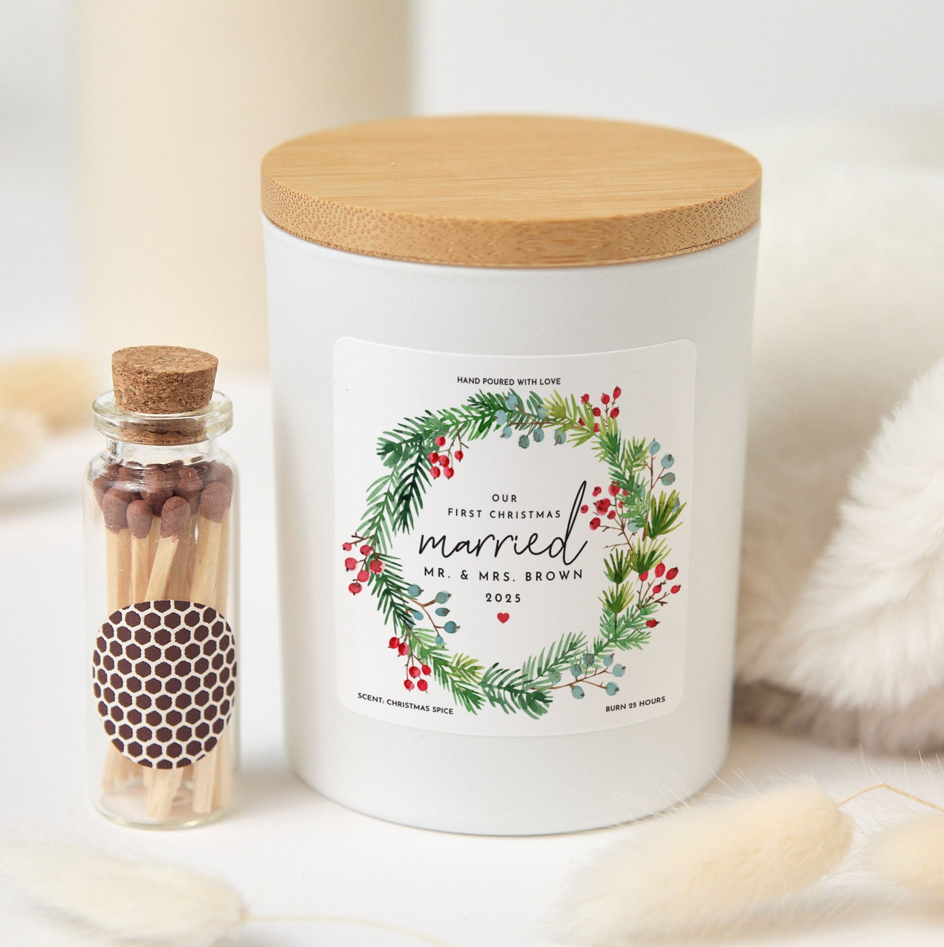 First Christmas Married Candle | Custom Couple Gift | Holiday Soy Wax Keepsake with Box