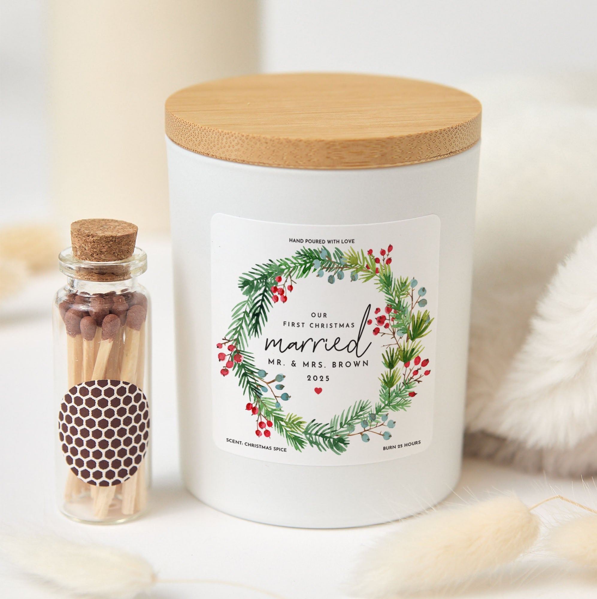 First Christmas Married Candle | Custom Couple Gift | Holiday Soy Wax Keepsake with Box