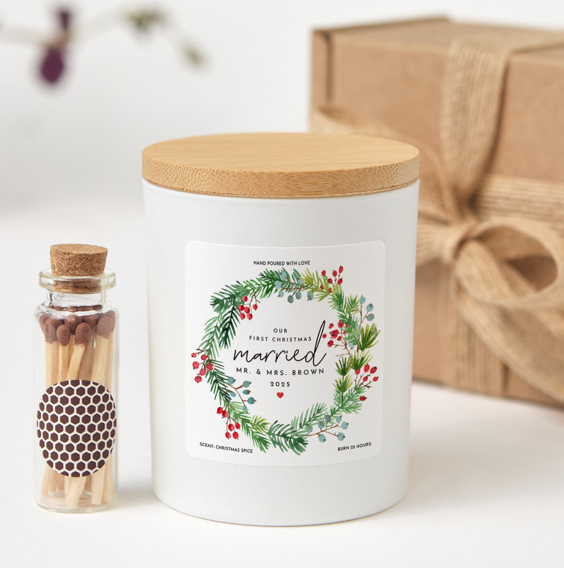 First Christmas Married Candle | Custom Couple Gift | Holiday Soy Wax Keepsake with Box
