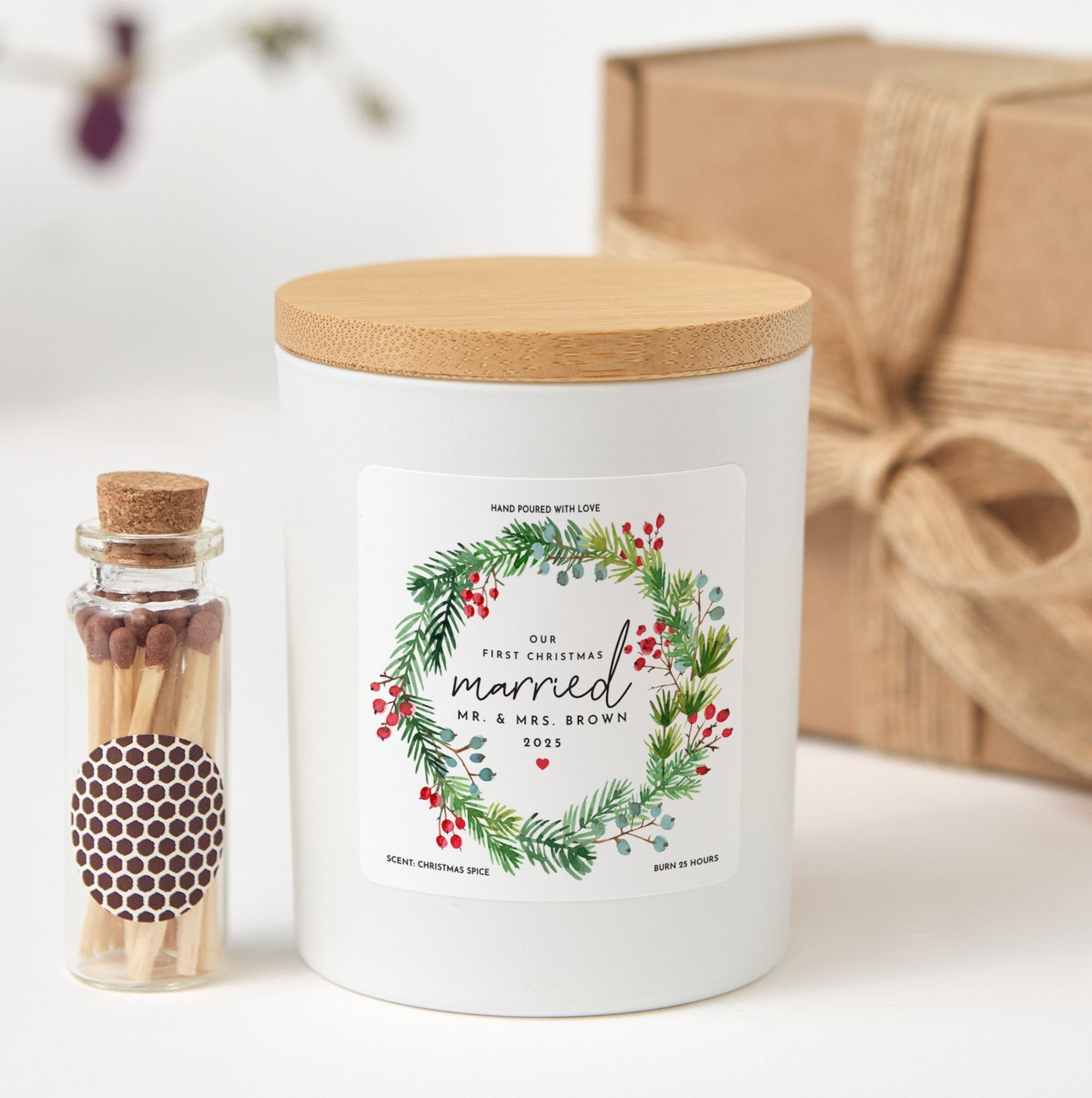 First Christmas Married Candle | Custom Couple Gift | Holiday Soy Wax Keepsake with Box