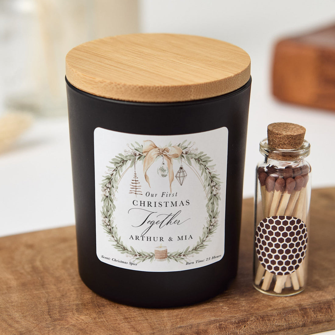 First Christmas Together Candle Gift Box | Personalized Holiday Candle with Matches | Romantic Christmas Gift for Couple