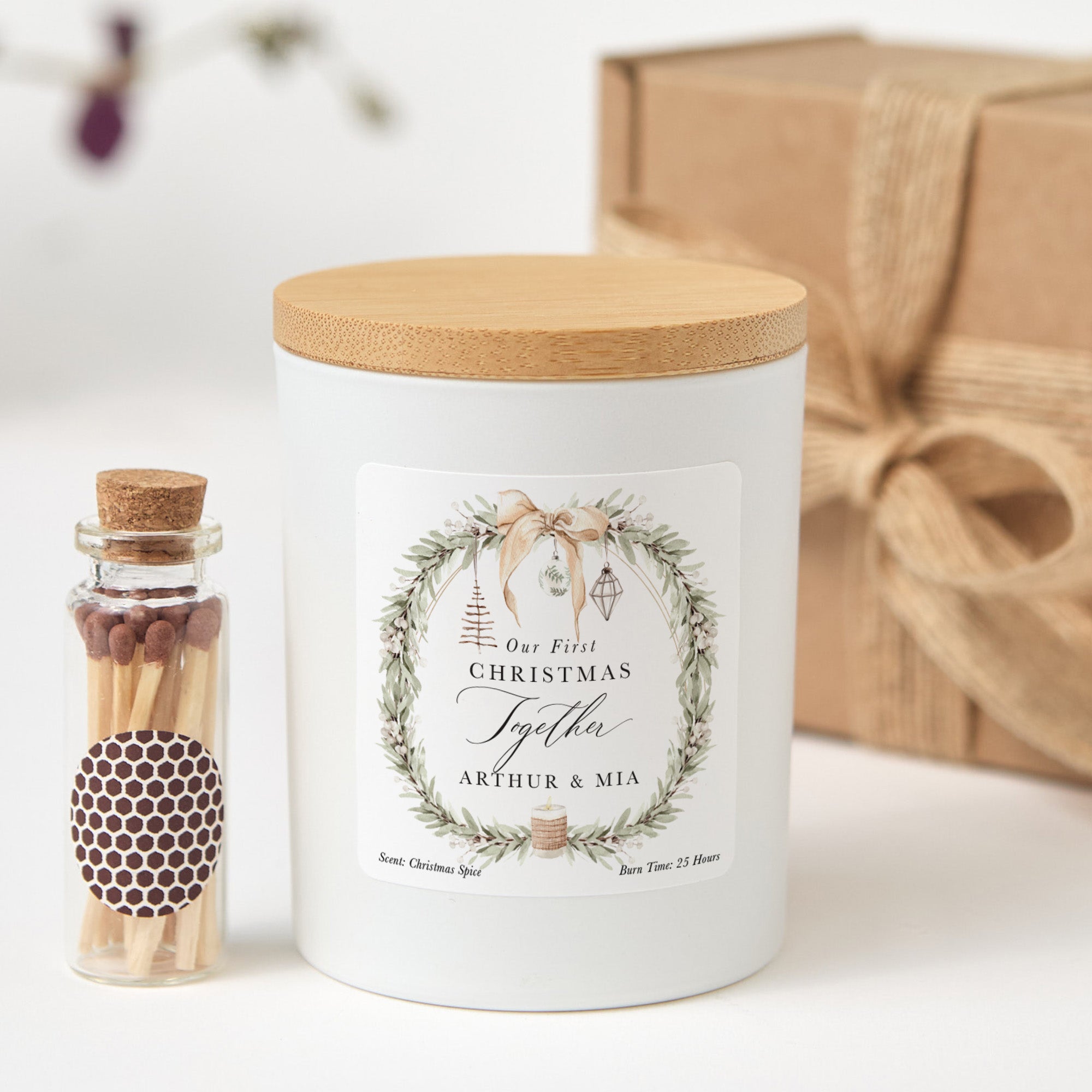 First Christmas Together Candle Gift Box | Personalized Holiday Candle with Matches | Romantic Christmas Gift for Couple