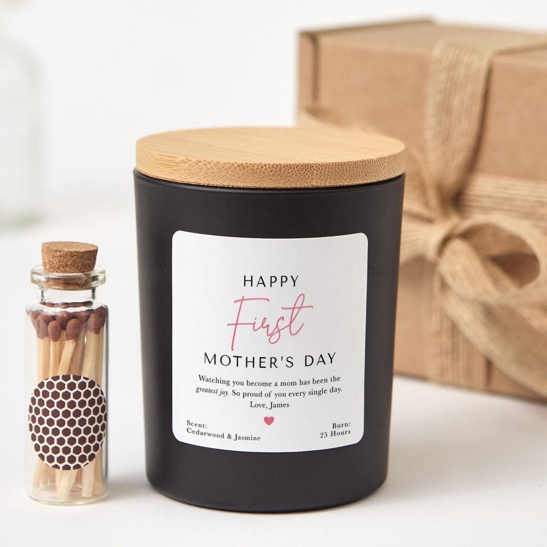 First Mother’s Day Soy Candle for New Mom Gift | Personalized Keepsake with Gift Box, Mini Matches
