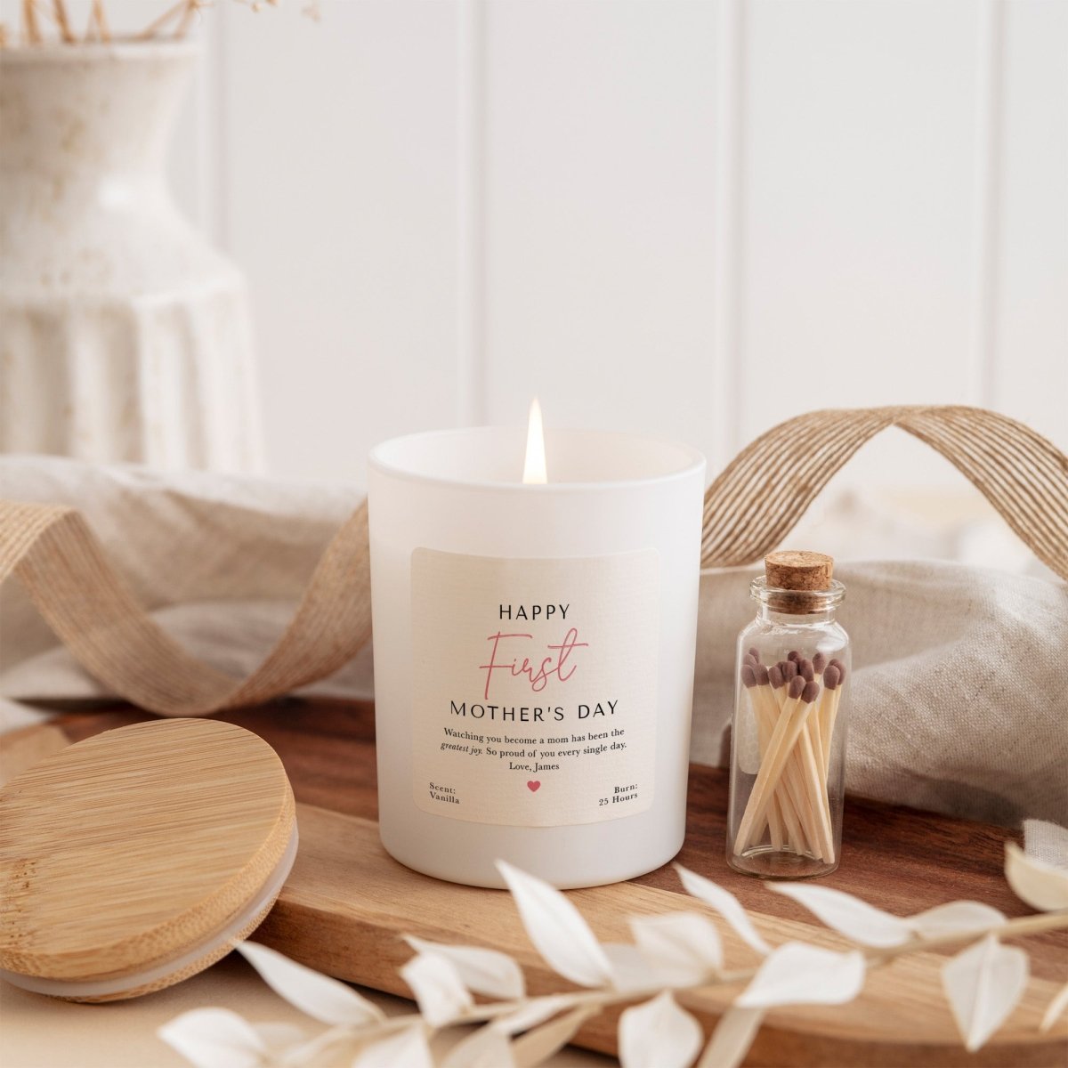 First Mother’s Day Soy Candle for New Mom Gift | Personalized Keepsake with Gift Box, Mini Matches