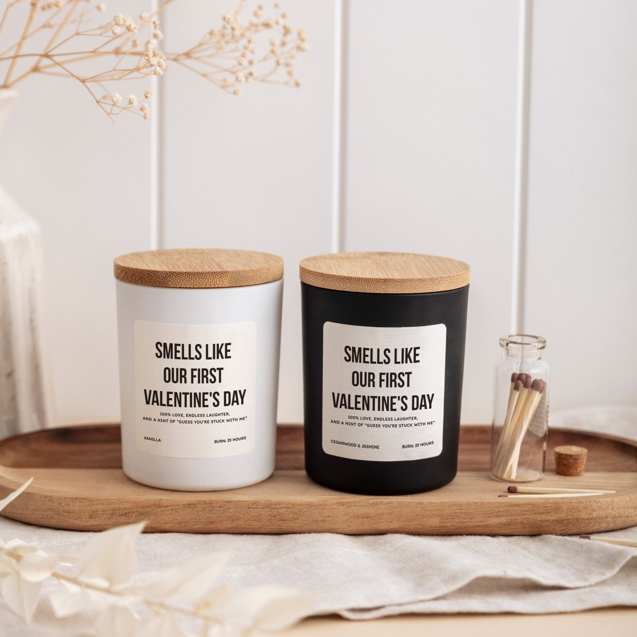 First Valentine’s Day Candle, Romantic Gift for Couple or Partner, Funny Love Quote Keepsake with Matches and Box
