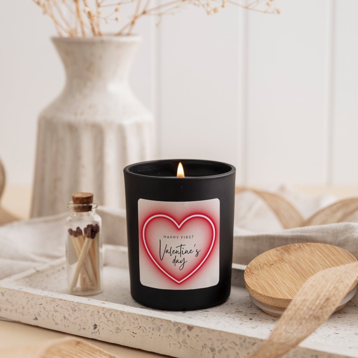 First Valentine’s Day Scented Candle for Couple Anniversary Surprise, Romantic Heart Design with Gift Box