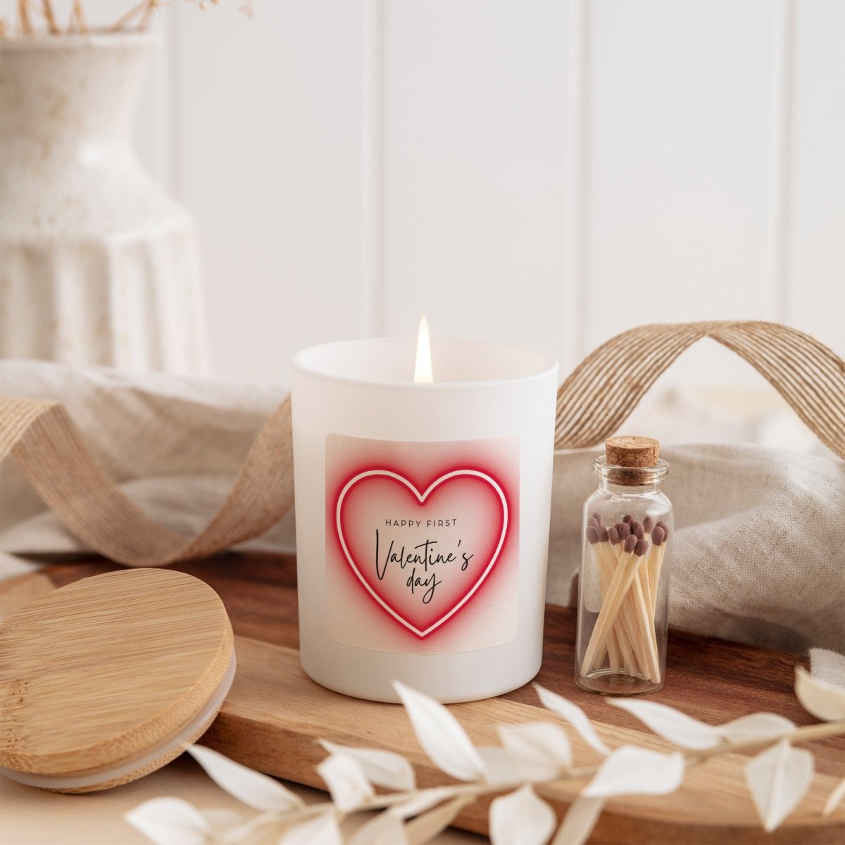 First Valentine’s Day Scented Candle for Couple Anniversary Surprise, Romantic Heart Design with Gift Box